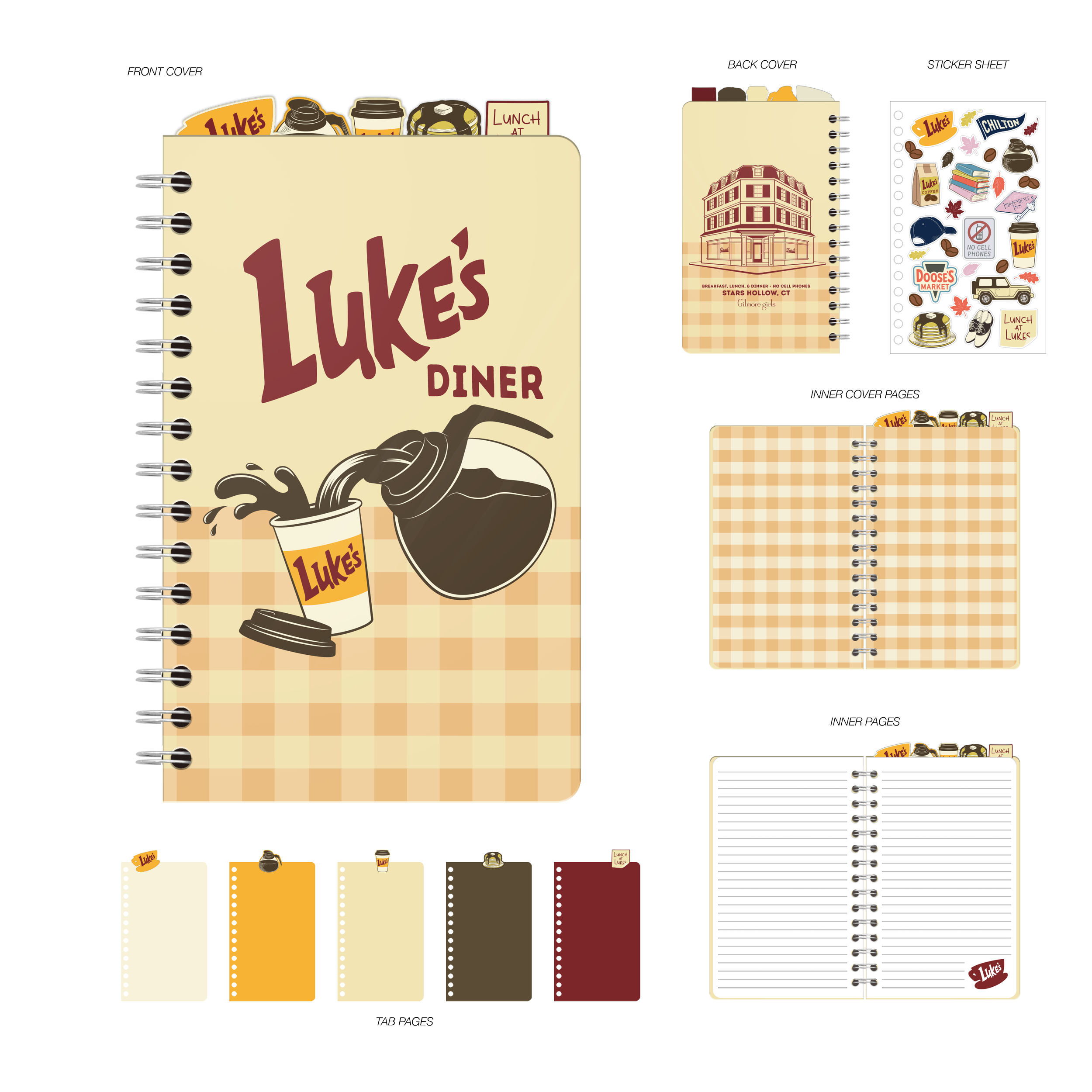 TAB JOURNAL W STICKER SHEET 5X8_GILMORE GIRLS_YOUVE BEEN GILMORED LUKES COFFEE DINER CHECKER_AA031226567_M.png