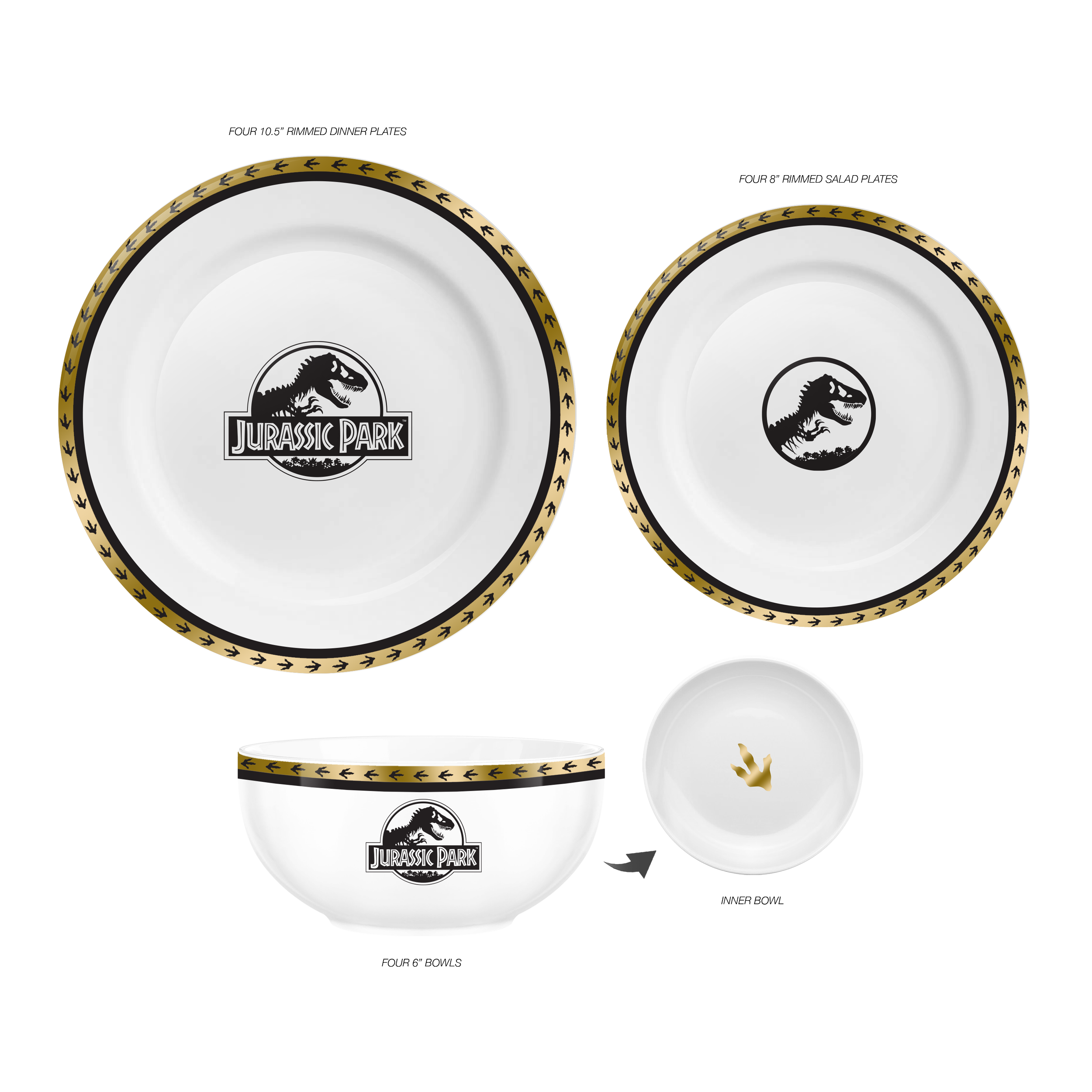 DINNERWARE SET 12PC-GOLD FOIL_JURASSIC PARK_LEGACY LOGO FOOTPRINTS SET_AA102825398_M.png