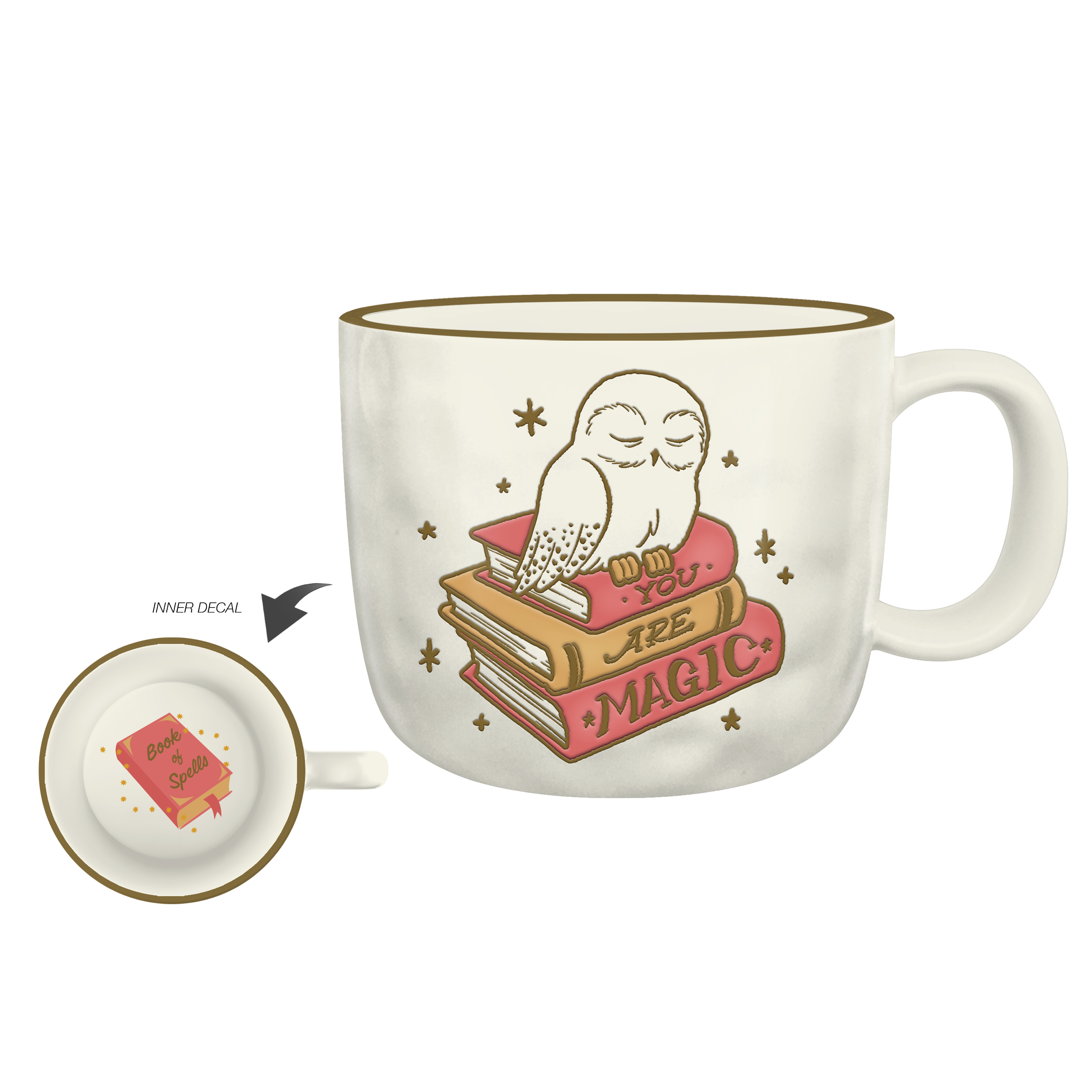 CERAMIC MUG 16.2 OZ FLAT-WAX RESIST_HARRY POTTER_HEDWIG POST BOOKSTACK_AA01082646_M.png