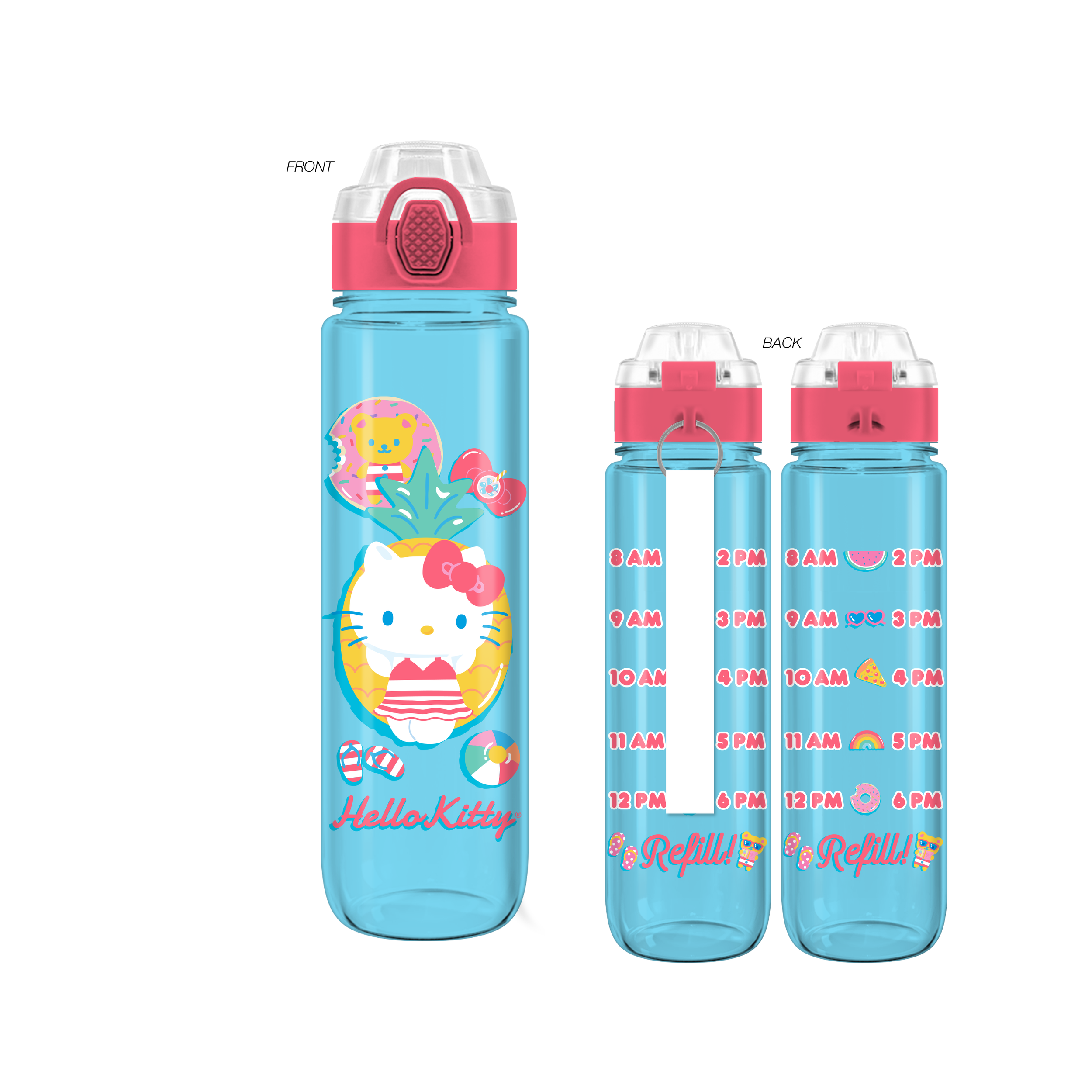 WATER BOTTLE-PLASTIC LOCKING LID AND STRAP-1000 ML-SANRIO-HELLO KITTY-POOL PARTY HYDRATION TRACKER-AA061622487.png