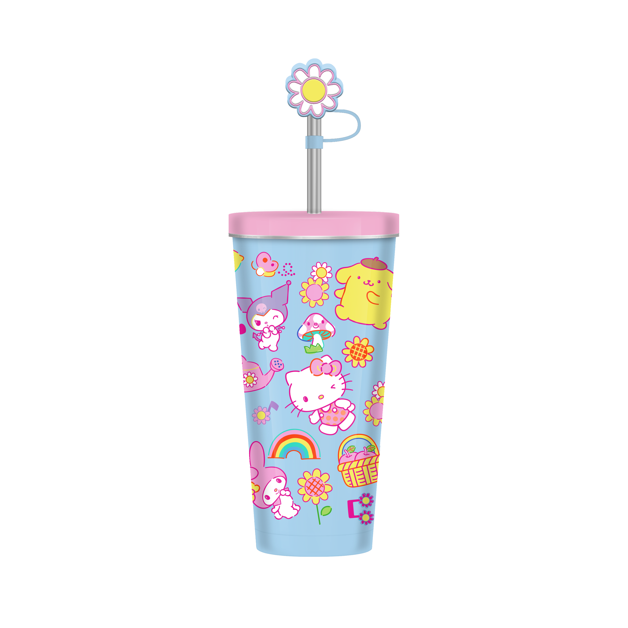 TRAVEL TUMBLER W LID AND STRAW STAINLESS STEEL 24 OZ W 2D STRAW CAP_HELLO KITTY AND FRIENDS_GARDEN DOODLE CHARACTER ICON TOSS_AA013025042_M.png