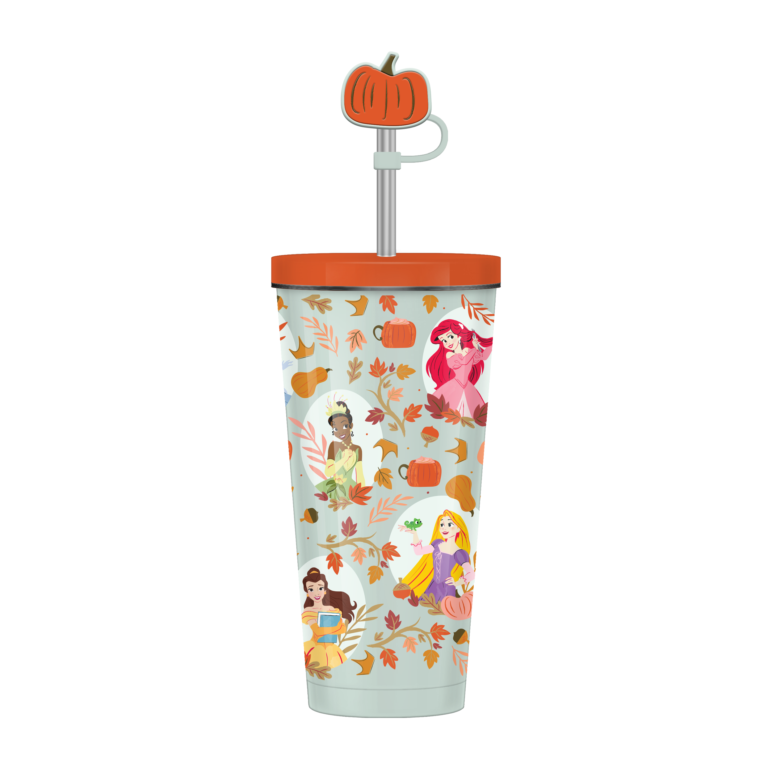 STAINLESS STEEL TUMBLER W LID AND STRAW CAP 24 OZ_DISNEY PRINCESS_SEASONAL AUTUMN PUMPKIN LEAVES PATTERN_AA081325296_M.png