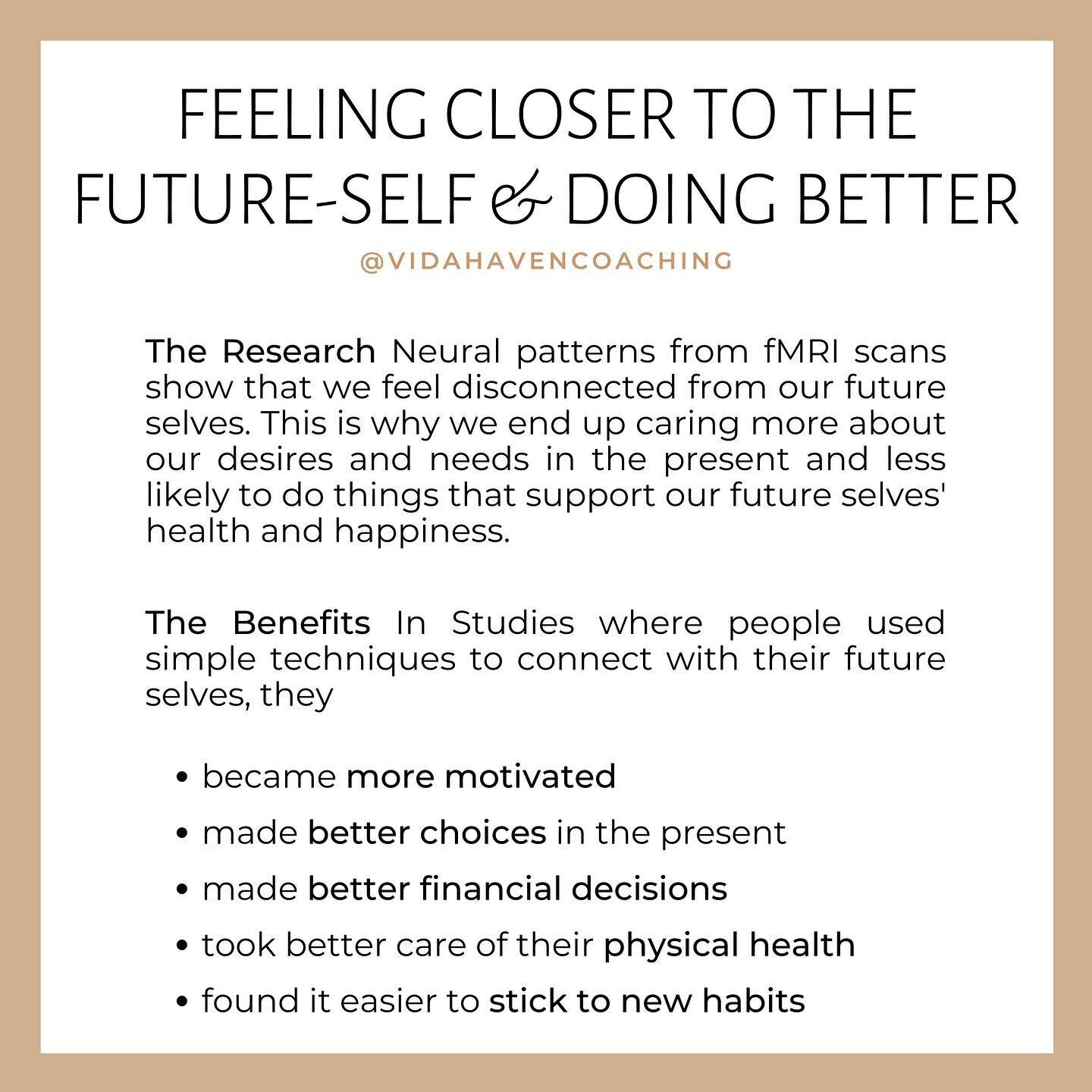 A body of research shows that a key variable that prevents people from reaching their goals and sticking to new habits is a disconnect between their present selves and future selves. To put it simply, most of us feel like our future self is a strange
