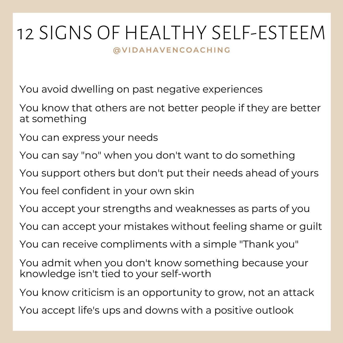 When I was writing this list I realised that these are not just traits of people with healthy self-esteem they are also 12 actionable suggestions to improve our self-esteem. 

My personal favourite and something that I&rsquo;ve been working on for th