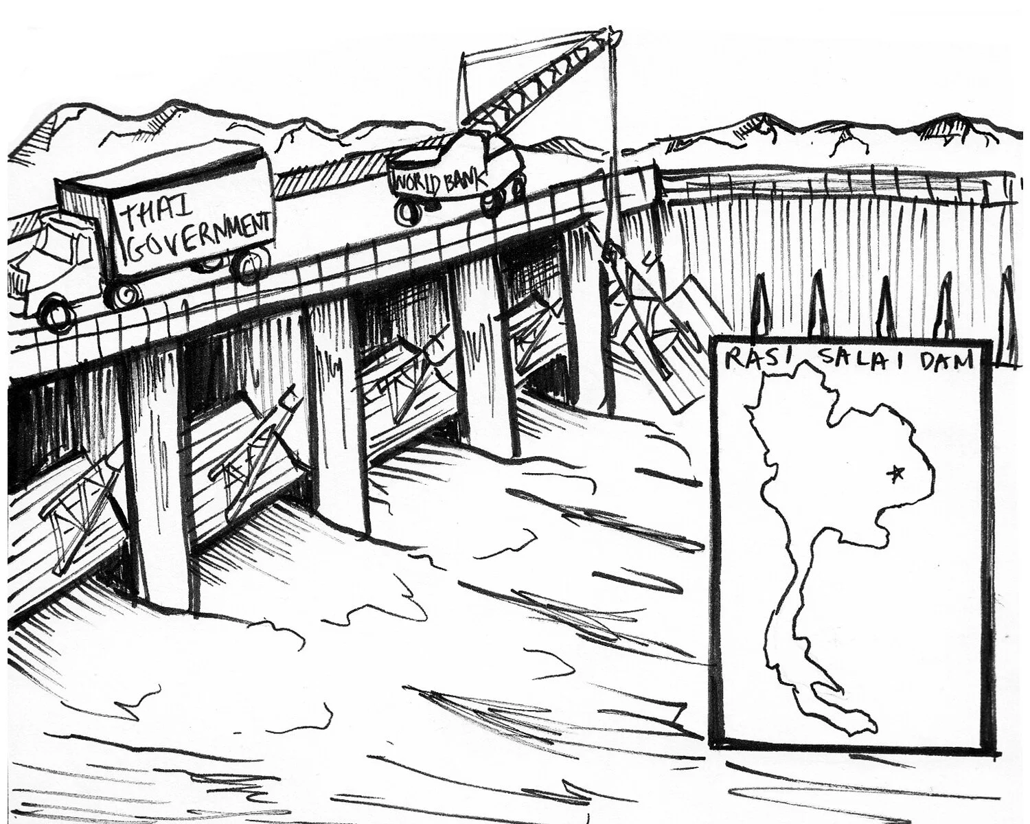 The Rasi Salai dam was a part of the Khong-Chi-Mun project, a series of 13 planned large-scale dams for the Chi, Mun, and Mekong Rivers.