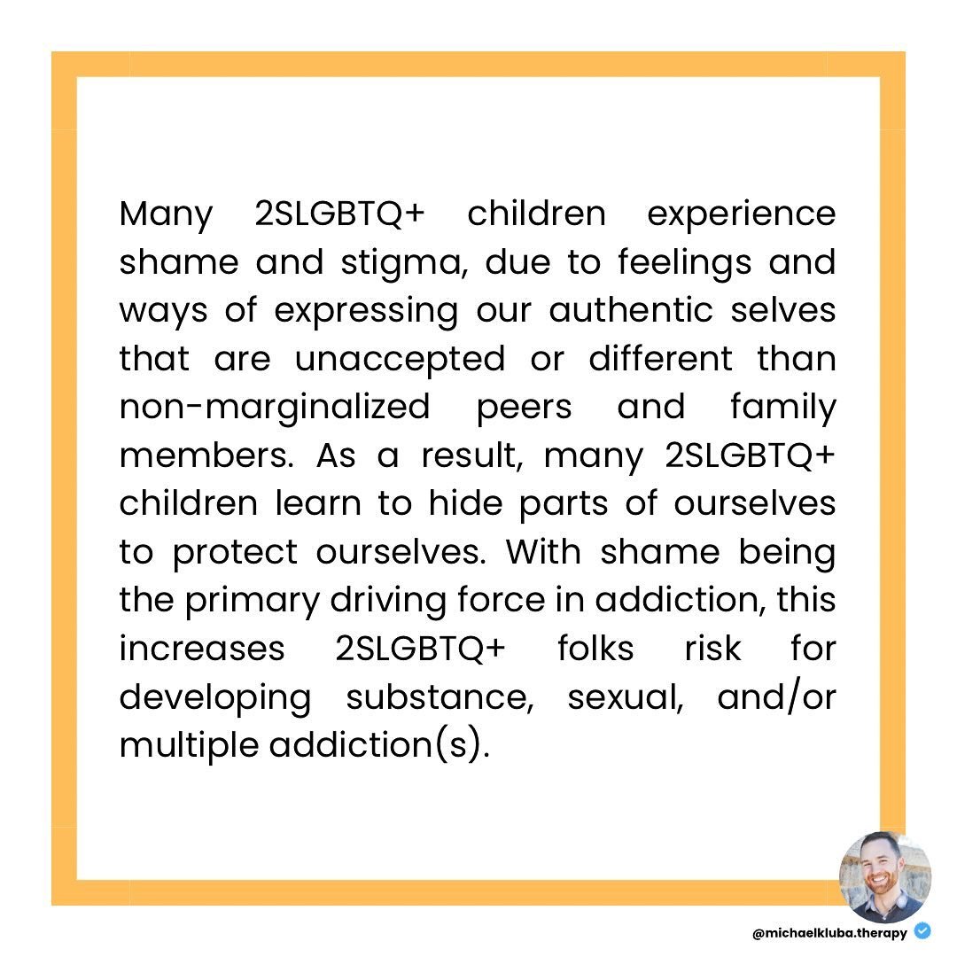 🌾Addiction is as widespread with cis-straight folks, but the layers of stigma and shame that pose as risk factors for addiction, are greater for 2SLGBTQ+ folks.

🌾This doesn&rsquo;t speak to other intersectional identities experiencing marginalizat