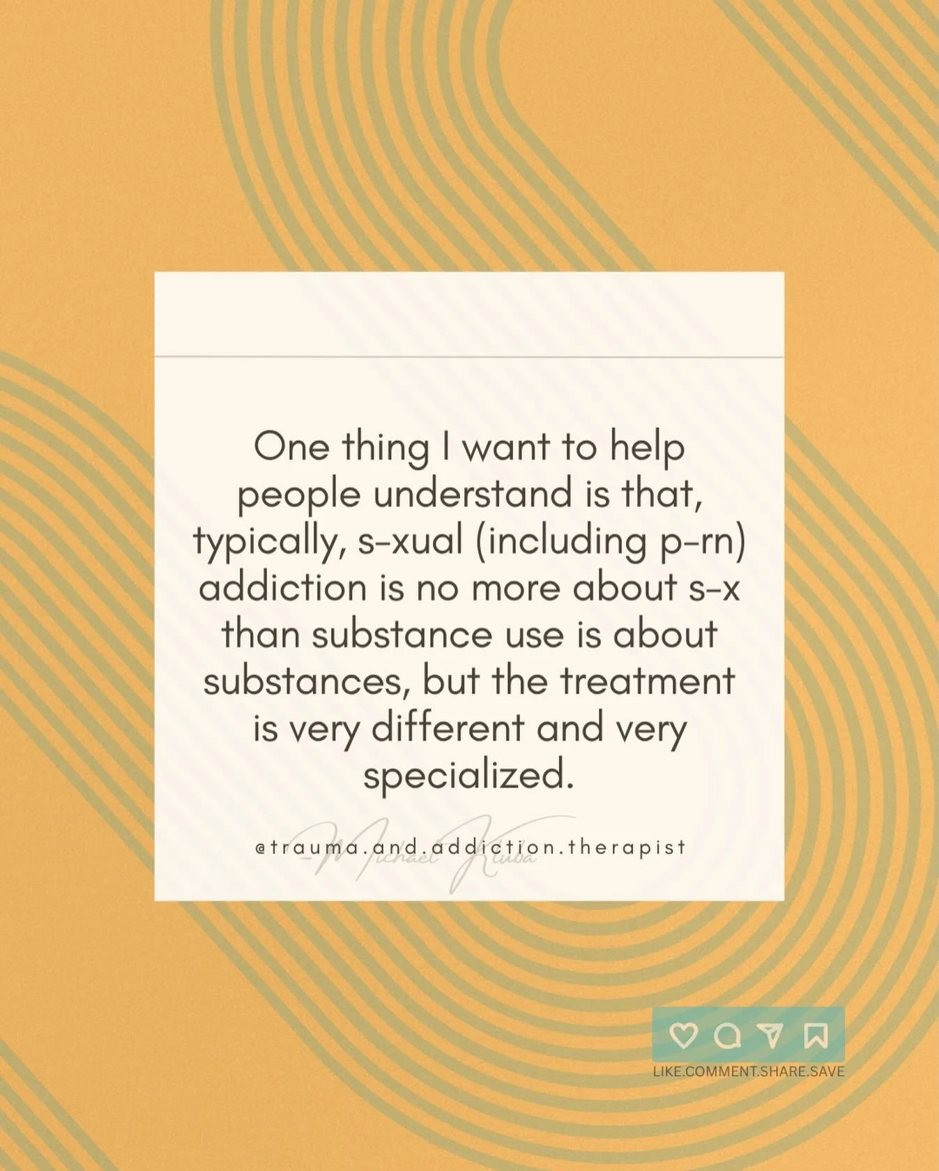 🌱We can learn a lot from what your (or your loved one&rsquo;s) specific compulsive s-xual behaviours are, your arousal template, and pairing that with early life experiences.

🌱I get curious about what individuals are trying to numb, escape from, c