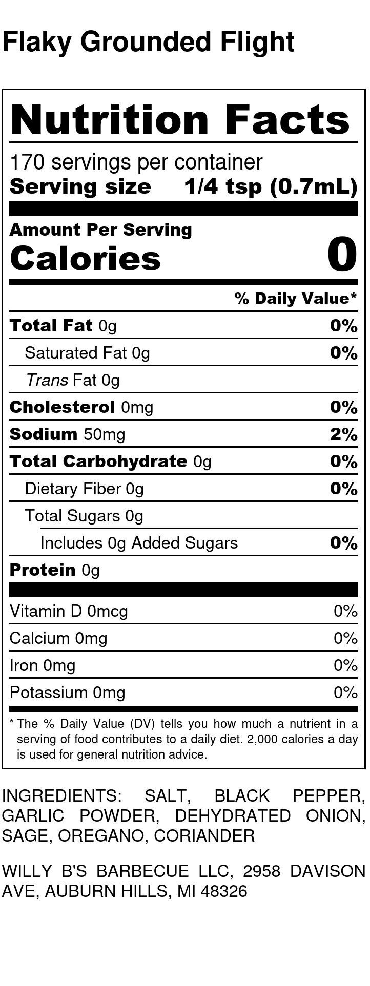 Flakey Grounded Flight Nutrition Label