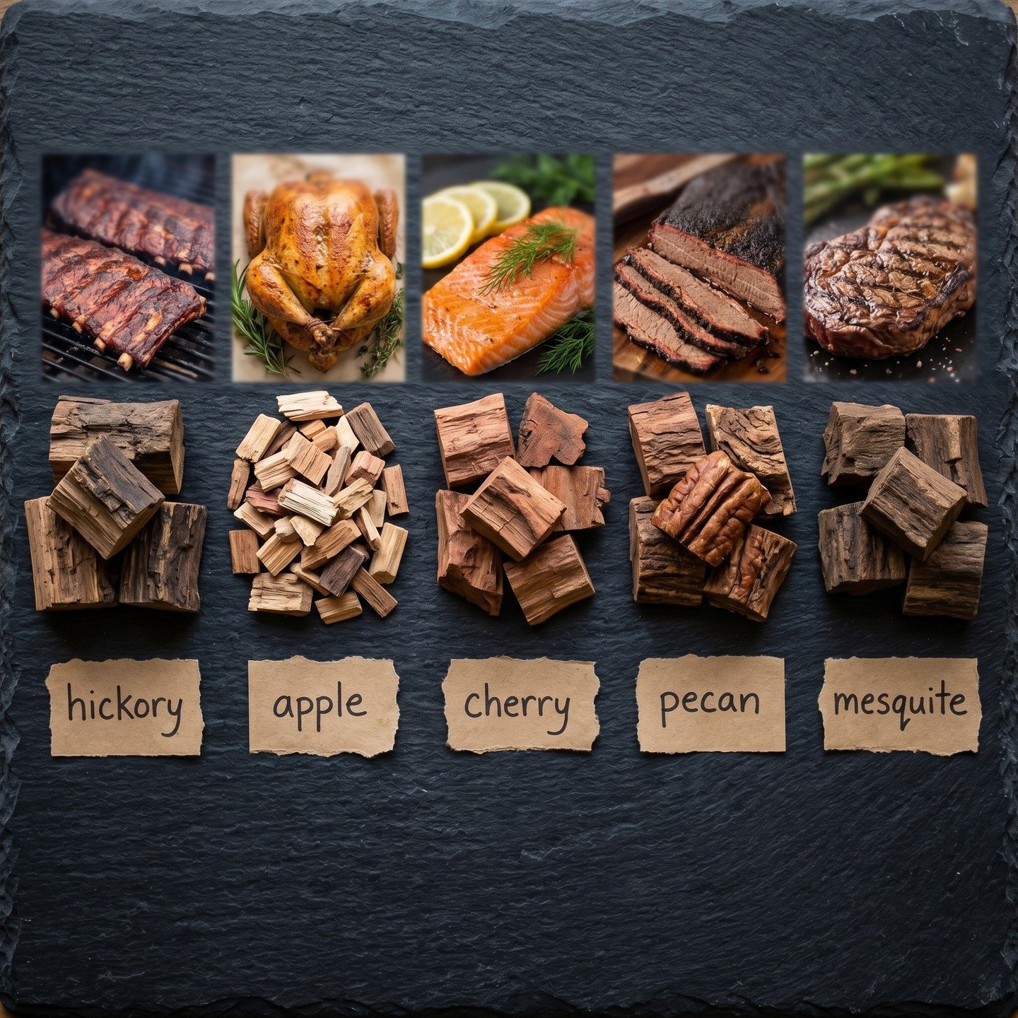 The wrong wood won't ruin your cook. But the right wood will make people think you actually know what you're doing.

Quick cheat sheet &mdash; save this:

🪵 **Hickory** &rarr; Pork ribs, pork shoulder. Bold, bacony smoke. The classic. Don't overthin
