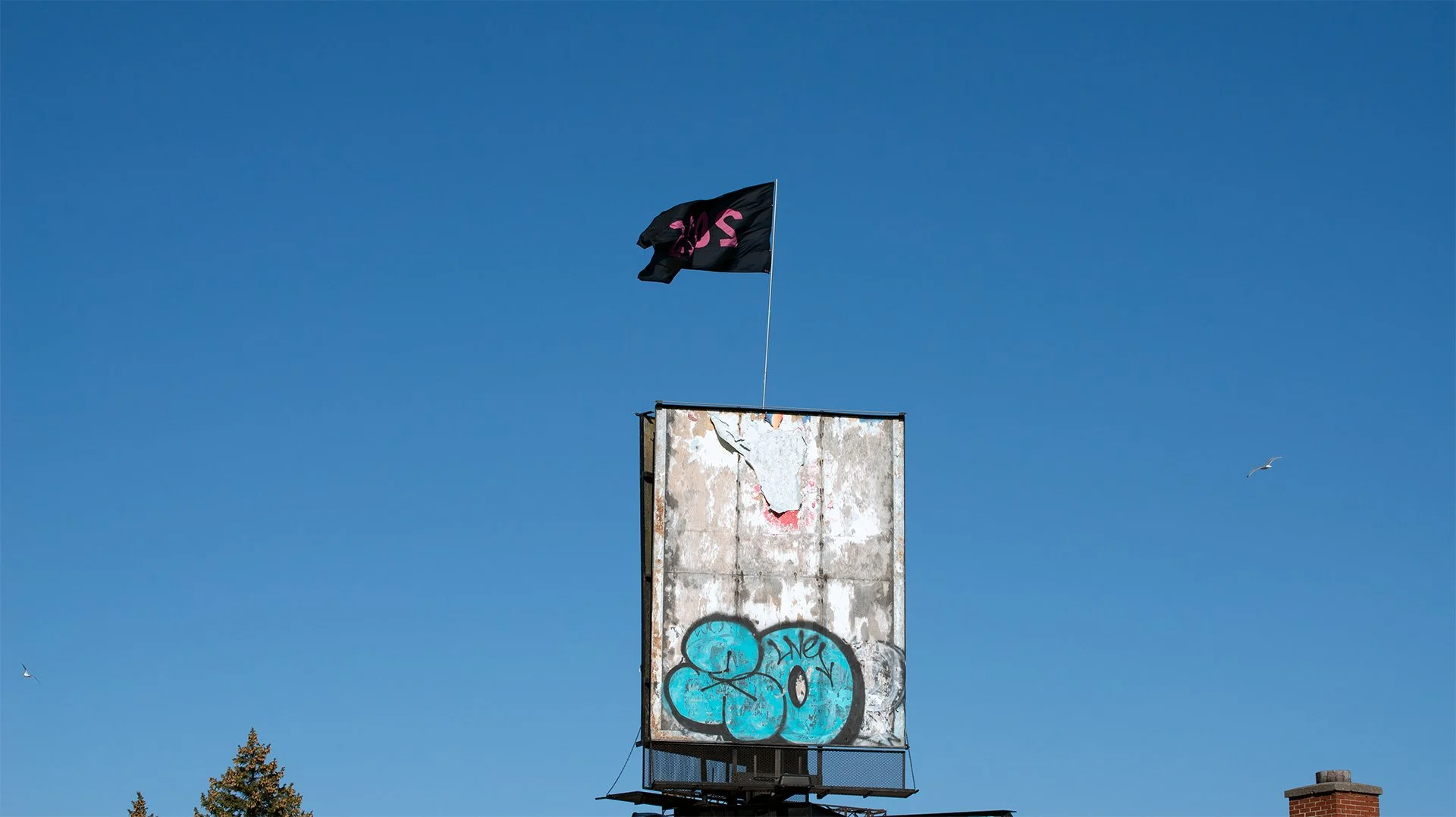 2025 Flag installed on billboard, Beaumont St, Montreal, QC; 205