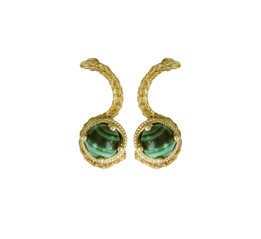 Pocri Earrings- Gold/Malaquite