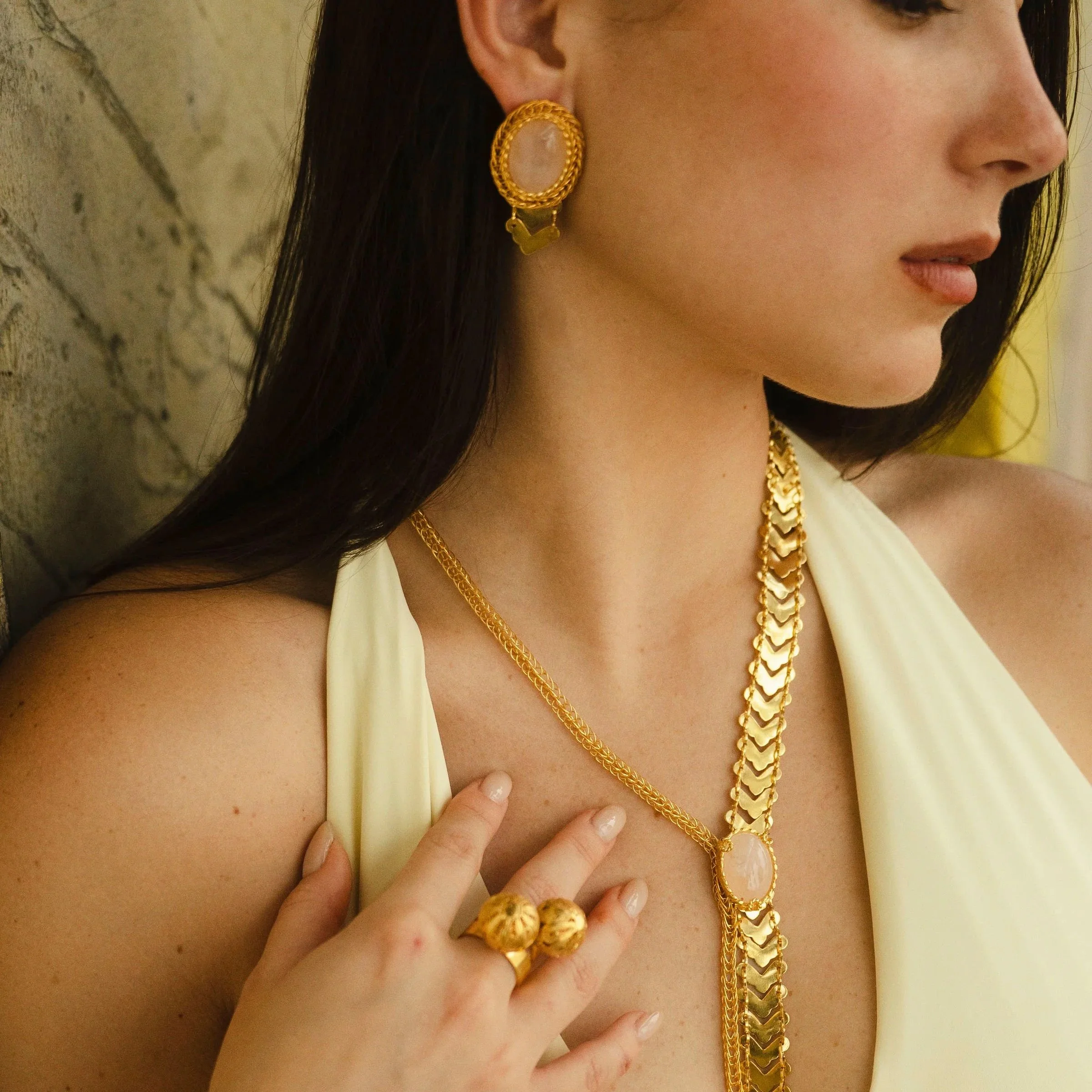 Pocri Earrings- Gold/Rose Quartz