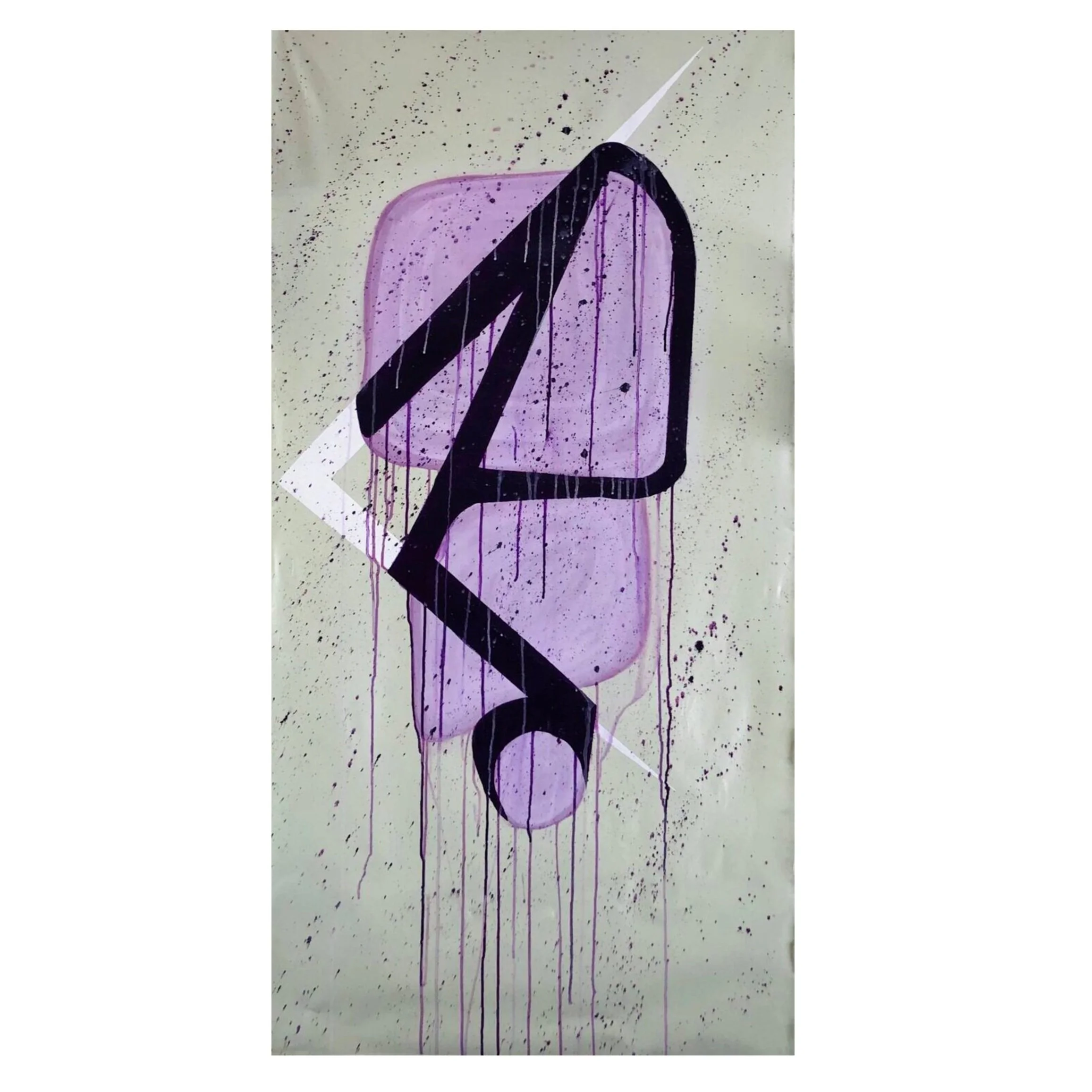 Street art painting of a purple and black mobile phone with drip paint effects and abstract background.
