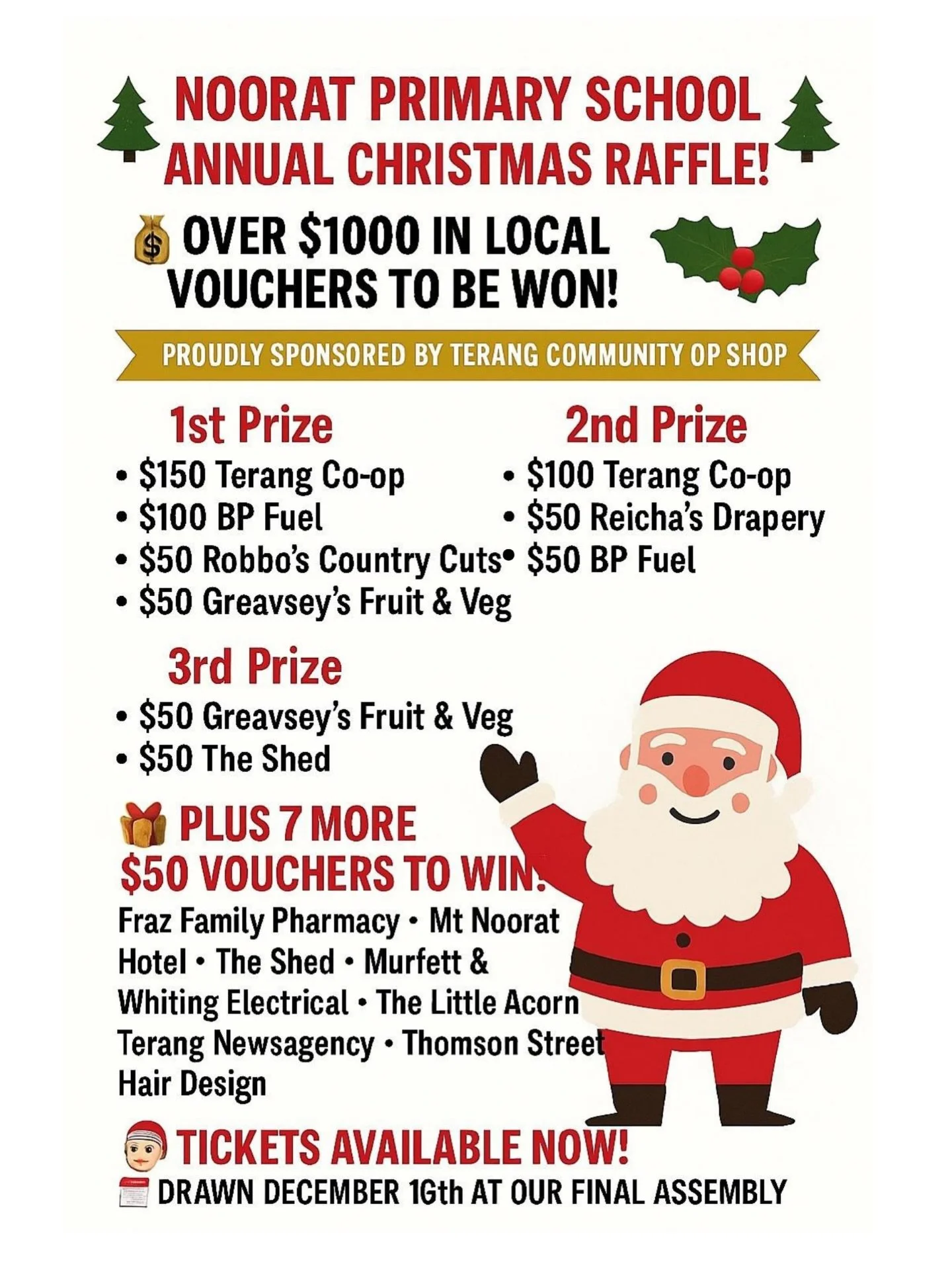 Our annual Christmas Raffle is back!

With many 𝓪𝓶𝓪𝔃𝓲𝓷𝓰 prizes to be won from incredible local businesses, along with a raised planter bed, toolbox and bug hotel made by our Hands on Learning students, there&rsquo;s a prize for everyone!

𝕋𝕚