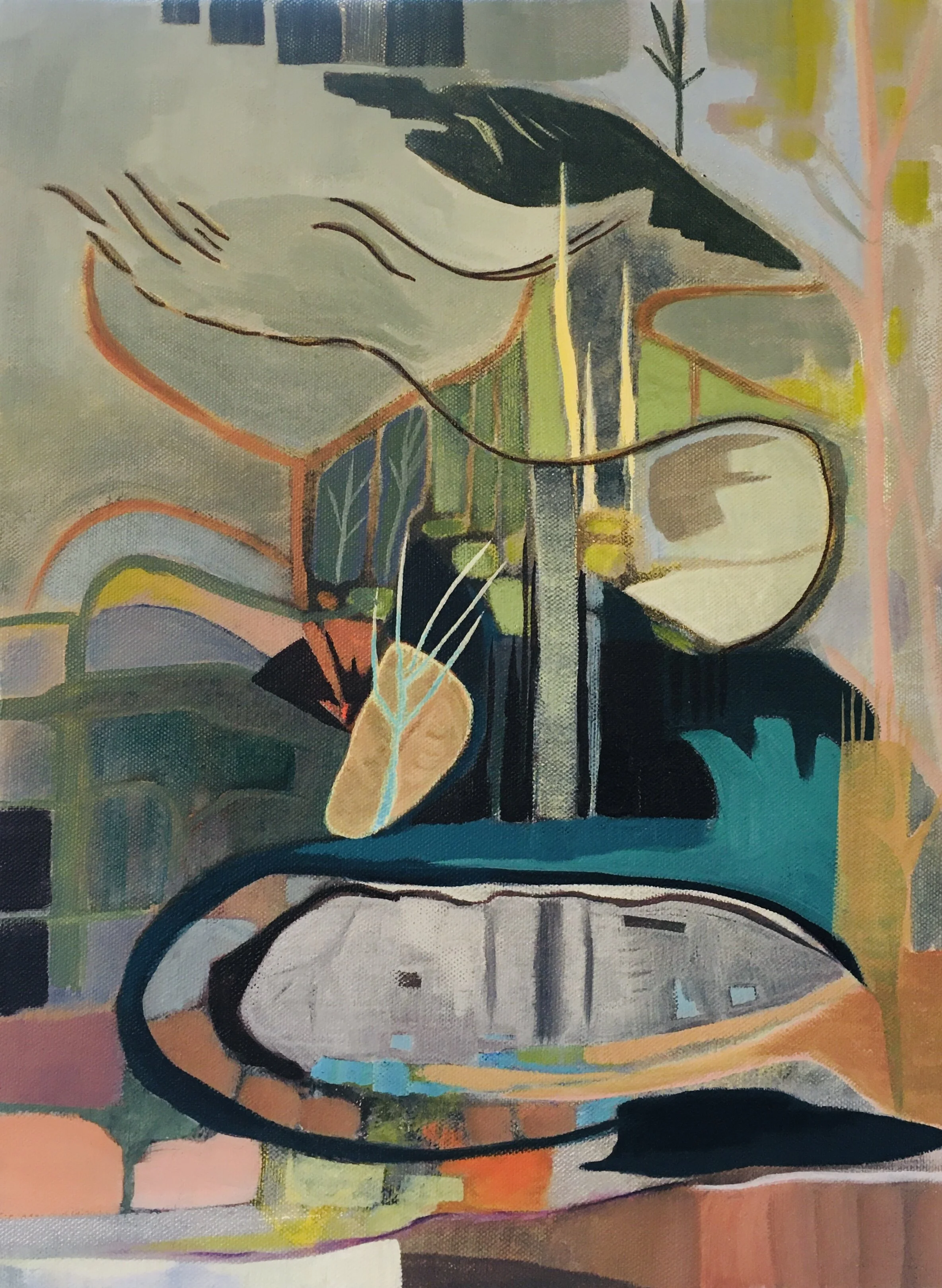 “A woodland blackbird sends an afternoon song”     acrylic, ink and oil on canvas