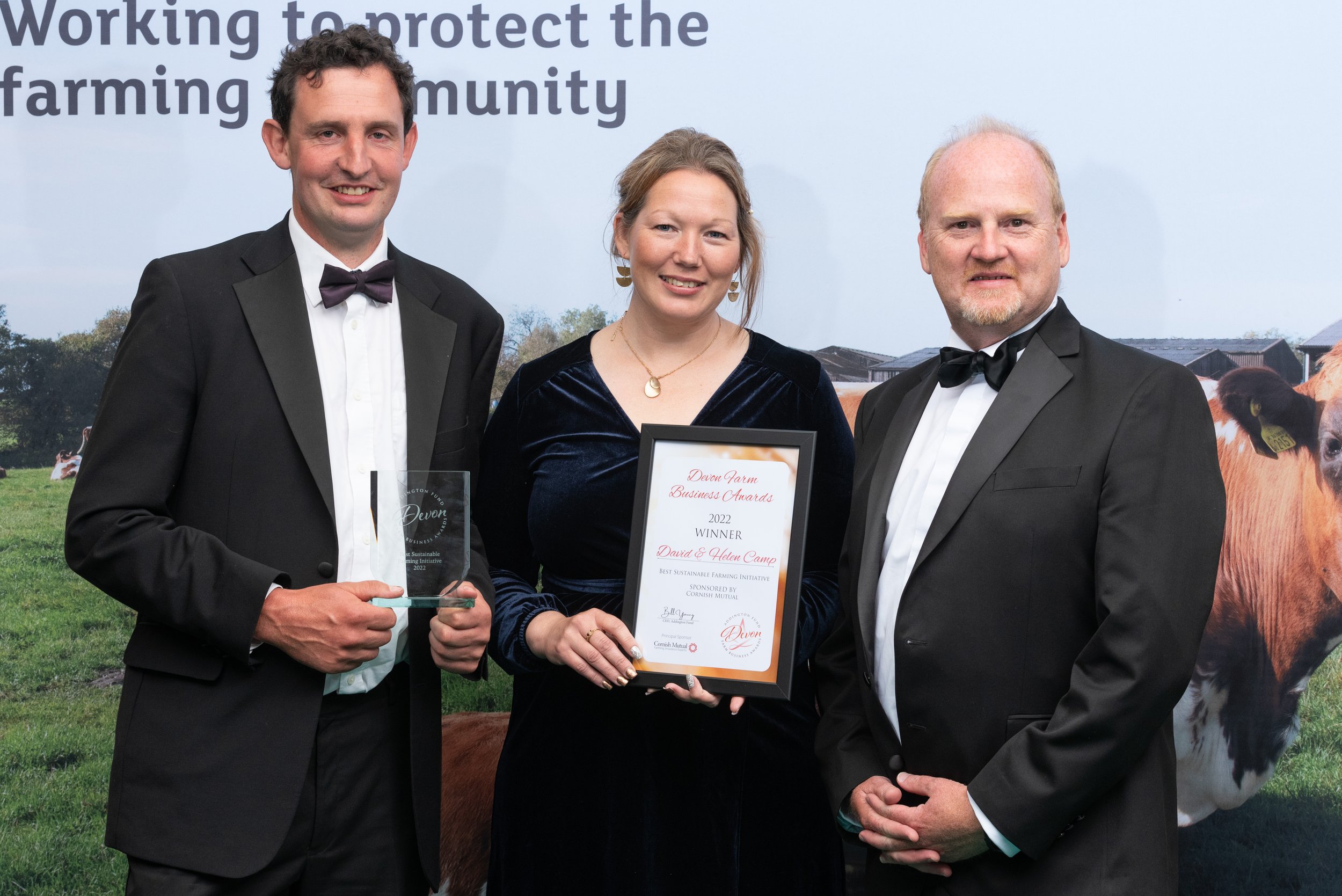 6 David & Helen Camp with Peter Beaumont, Cornish Mutual for Best Sustainable Farming Initiative.jpg