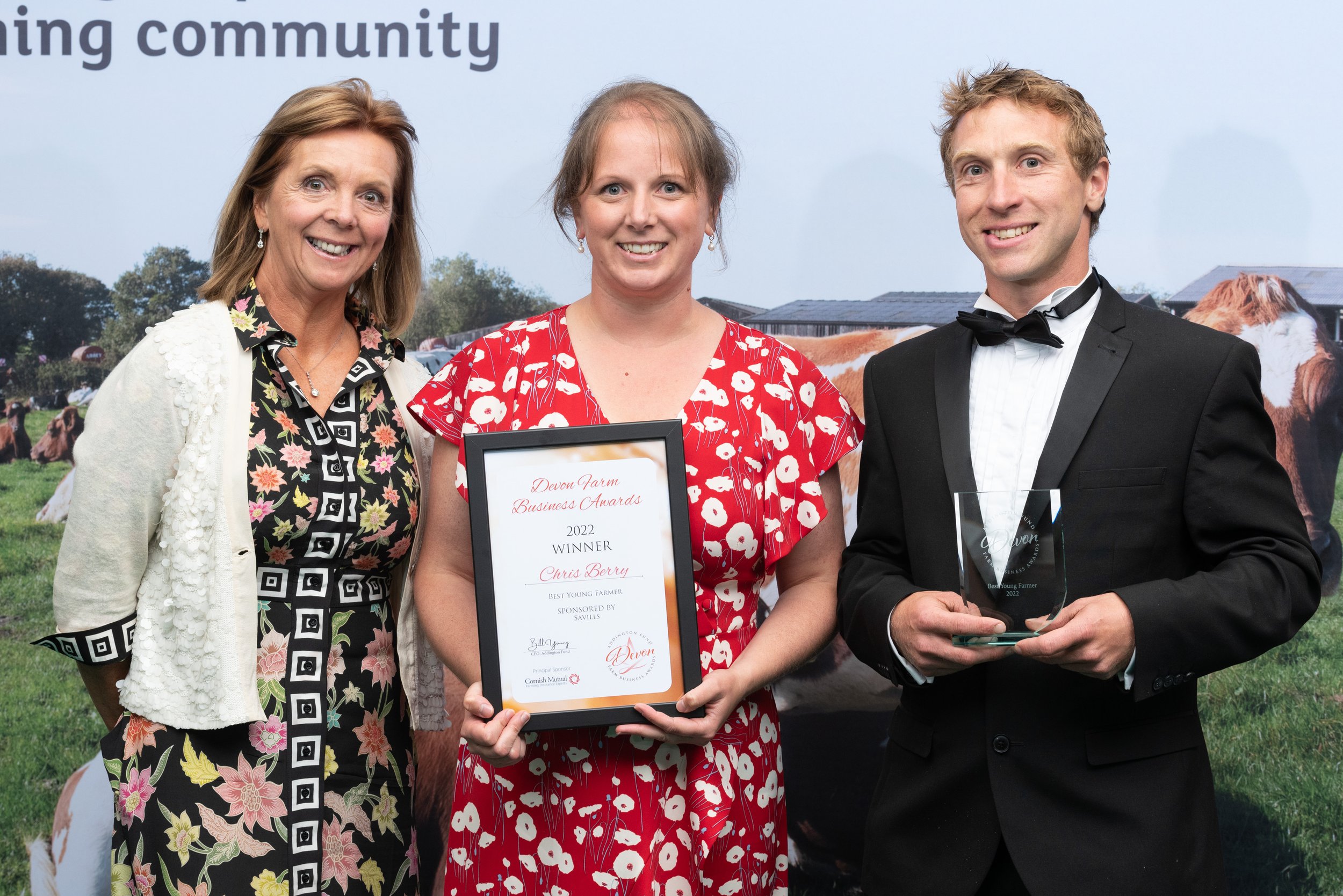 5 Chris Berry with wife Sarah, and Penny Dart from Savills sponsoring Best Young Farmer.jpg