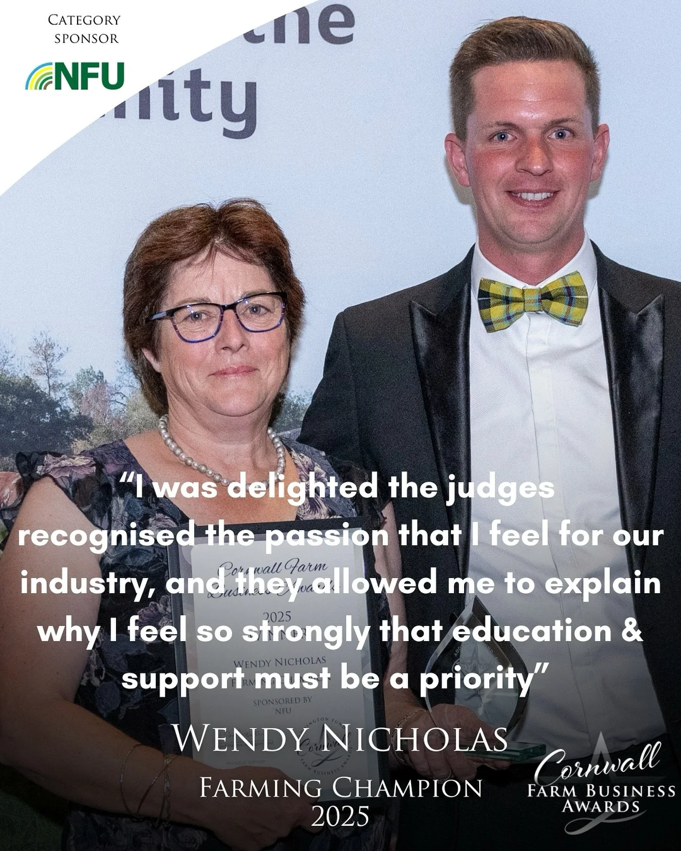 Two weeks on and we&rsquo;re thrilled to celebrate Wendy Nicholas, winner of the Farming Champion Award at the Cornwall Farm Business Awards 2025 🥇

Wendy is a fantastic asset to the farming community in Cornwall - passionate, dedicated, and deeply 
