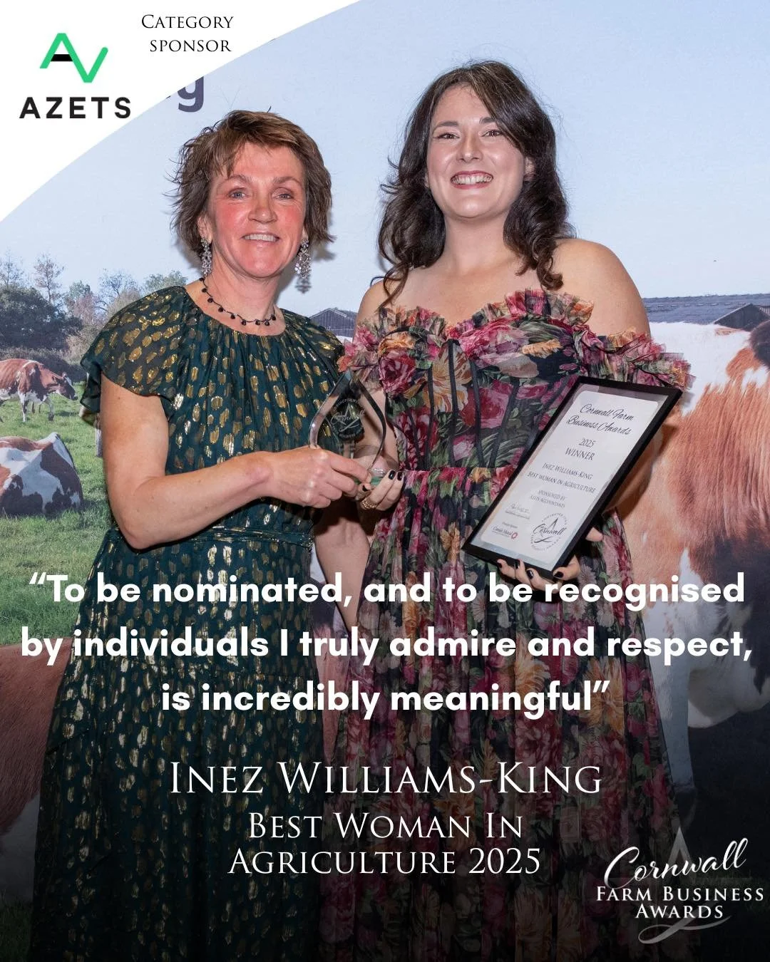 Tonight we celebrate Women in Agriculture 🌱💁🏼&zwj;♀️

A huge congratulations to Inez Williams-King, winner of the Best Woman in Agriculture award at the Cornwall Farm Business Awards 2025! 🏆

Owner of The Grower Nursery in St Agnes, Inez is a shi