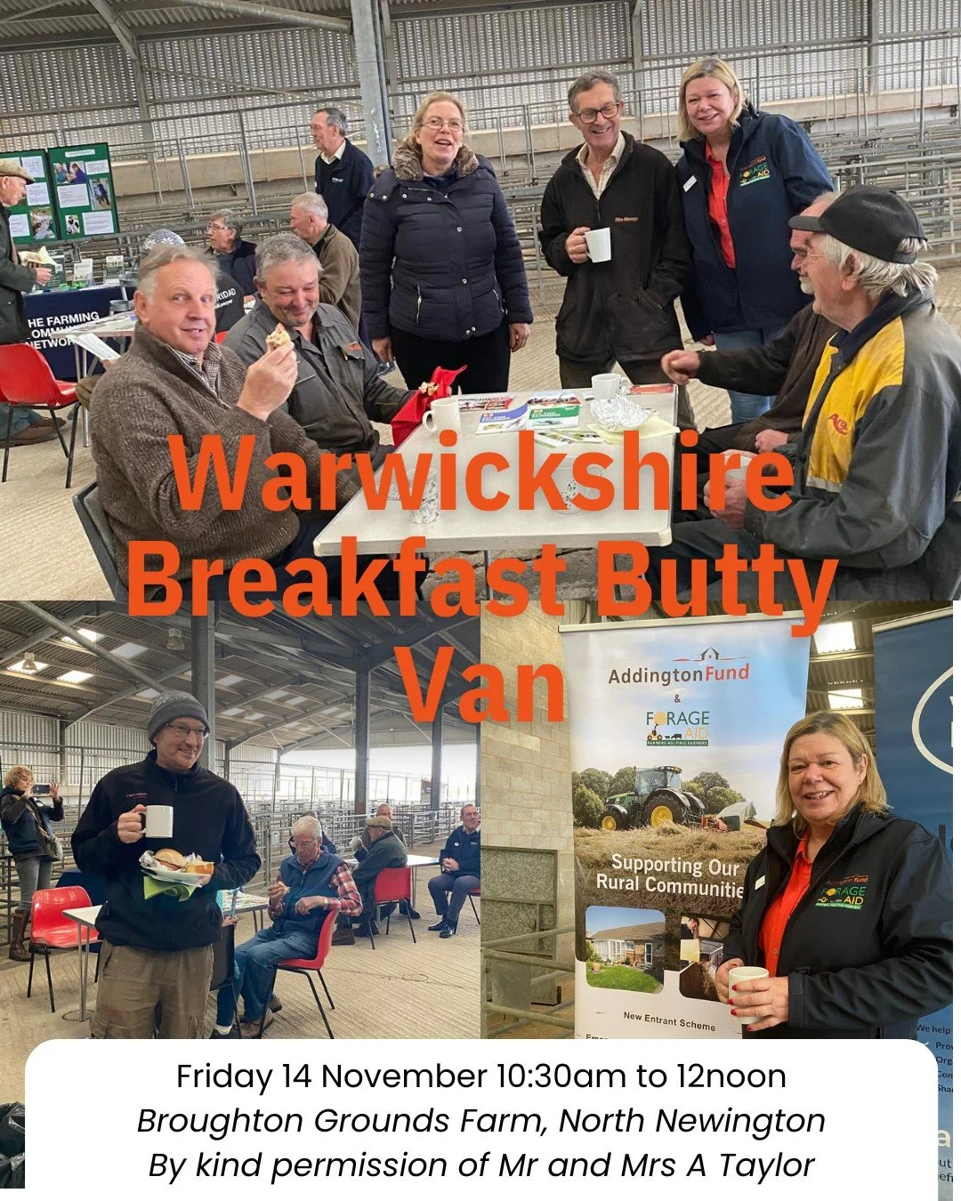 🍳🥓Warwickshire Breakfast Butty Van - Friday 14 November 10:30am to 12noon

We're really looking forward to the next Butty Van Breakfast at Broughton Grounds Farm, North Newington, Banbury OX15 6AW by invitation of Mr and Mrs A Taylor.

Join us from