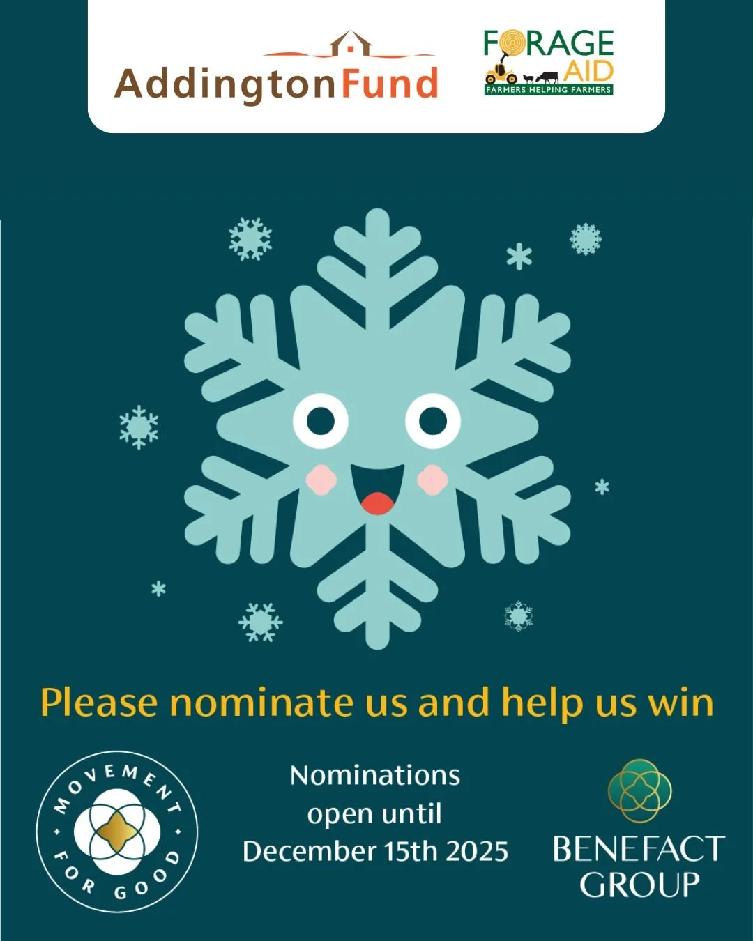 🌟 Help Addington Fund make a difference this festive season! 🌟

The 12 Days of Giving from Movement for Good is back and YOUR nomination could help us win &pound;1,000 towards our work.

It only takes a minute to nominate Addington Fund and every n