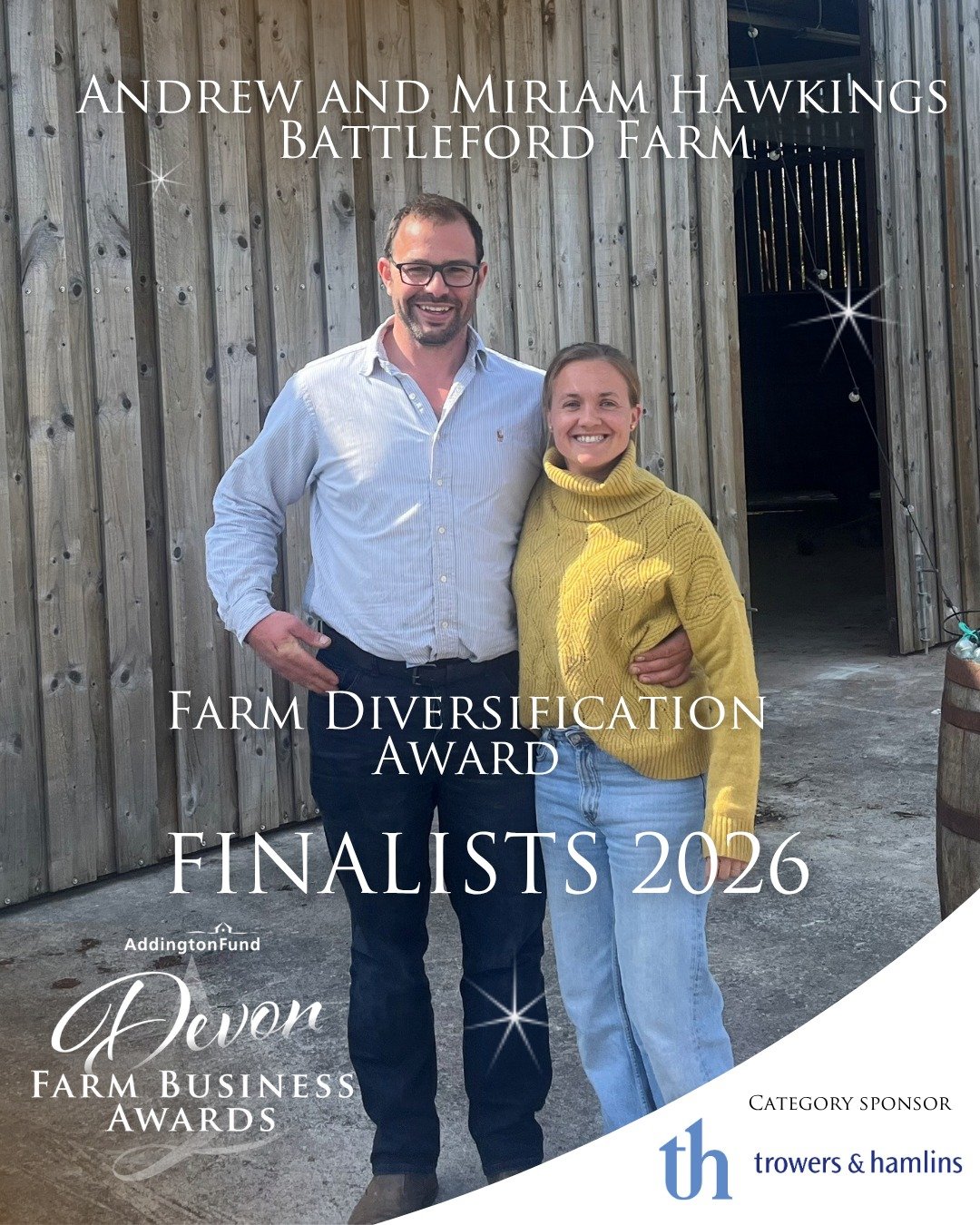 Our next set of nominees are here! 🌟

Meet the finalists for the Farm Diversification Award:
✨ Andrew and Miriam Hawkings, Battleford Farm
✨ Joe Mawle, Odstone Farms Ltd

From traditional roots to bold new ventures, these finalists are shaking thing