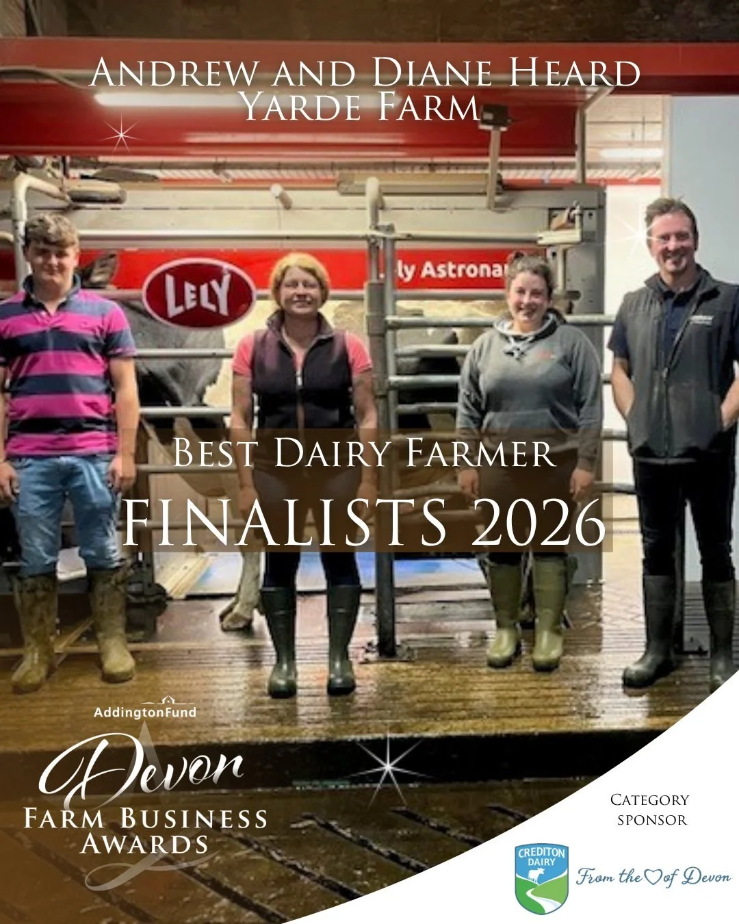 Your Best Dairy Farmer finalists have landed! 🐮

Let&rsquo;s hear it for:
✨ David, Mary &amp; Katie Ackland &ndash; Francis Court Farm
✨ Andrew &amp; Diane Heard &ndash; Yarde Farm
✨ Joe Heard &ndash; RK, SM &amp; J Heard, Warmleigh Farm

These incr