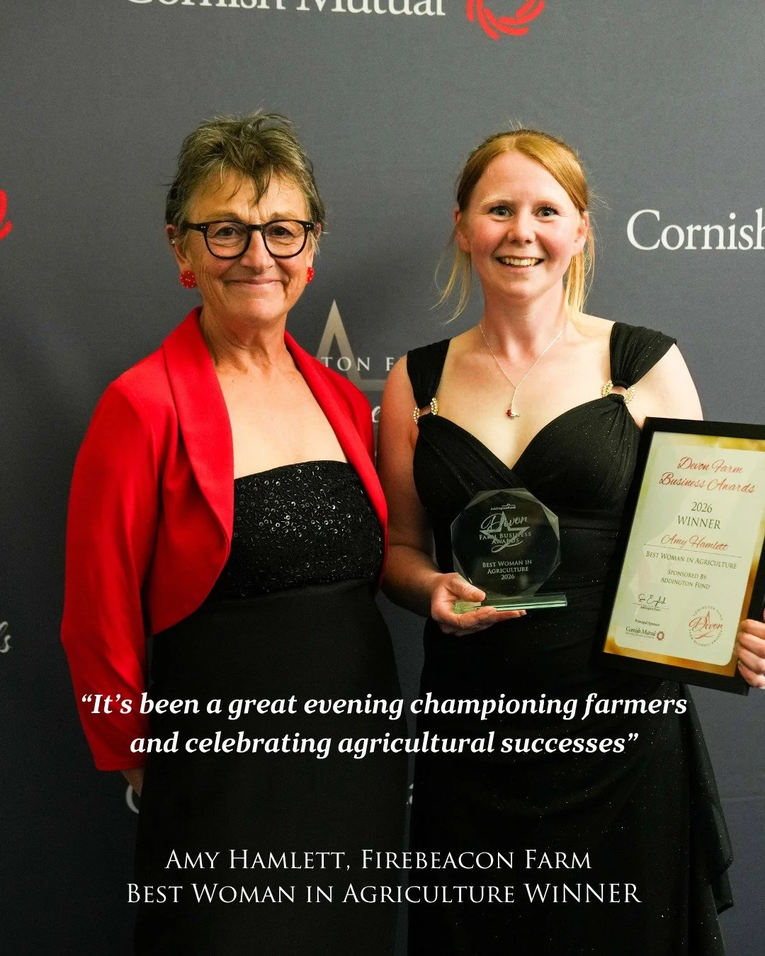 👏Congratulations to Amy Hamlett, who won our Best Woman in Agriculture award at the 2026 Devon Farm Business Awards 🏆

&ldquo;It&rsquo;s been a great evening championing farmers and celebrating agricultural successes&rdquo; Amy Hamlett, Firebeacon 