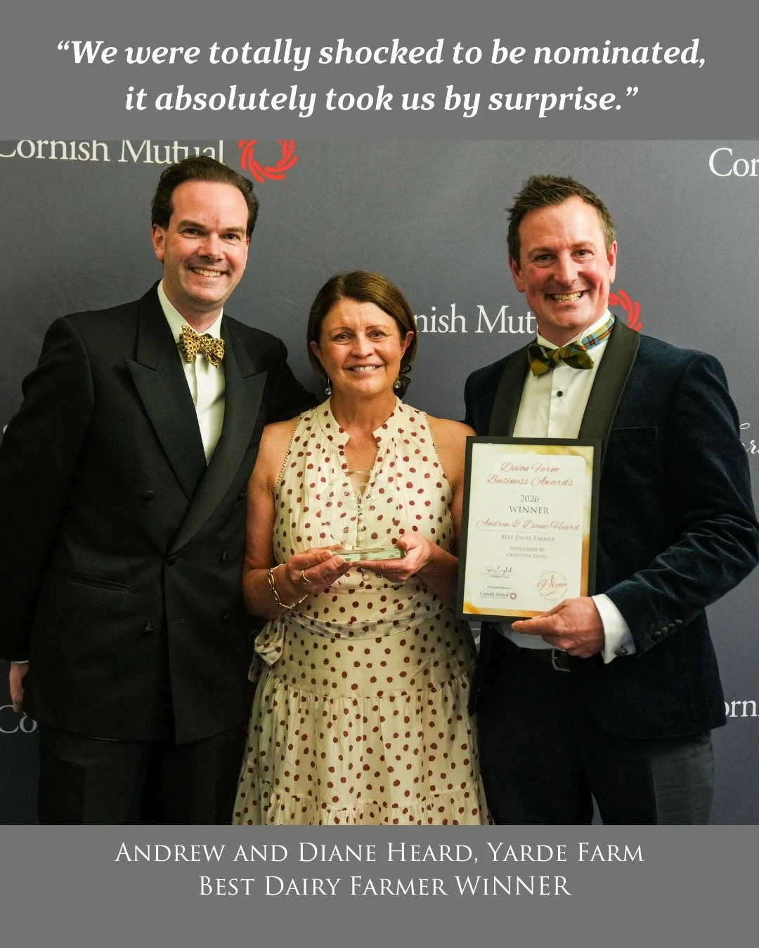 👏Congratulations to Andrew and Diane Heard, who won our &zwj; Best Dairy Farmer award at our Devon Farm Business Awards 🏆

&ldquo;We were totally shocked to be nominated, it absolutely took us by surprise.&rdquo; Andrew and Diane Heard,  @yardefarm