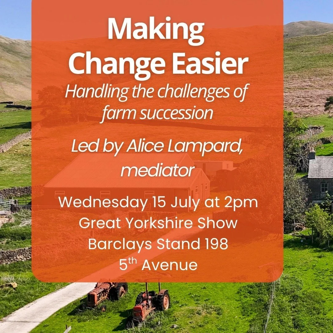 One week until the @greatyorkshireshow ↗️🌾 and we're delighted to be hosting a special session on 'Making Change Easier' with Alice Lampard on the @barclaysuk stand. This one hour session will focus on facing the challenges of farm succession.

Plac