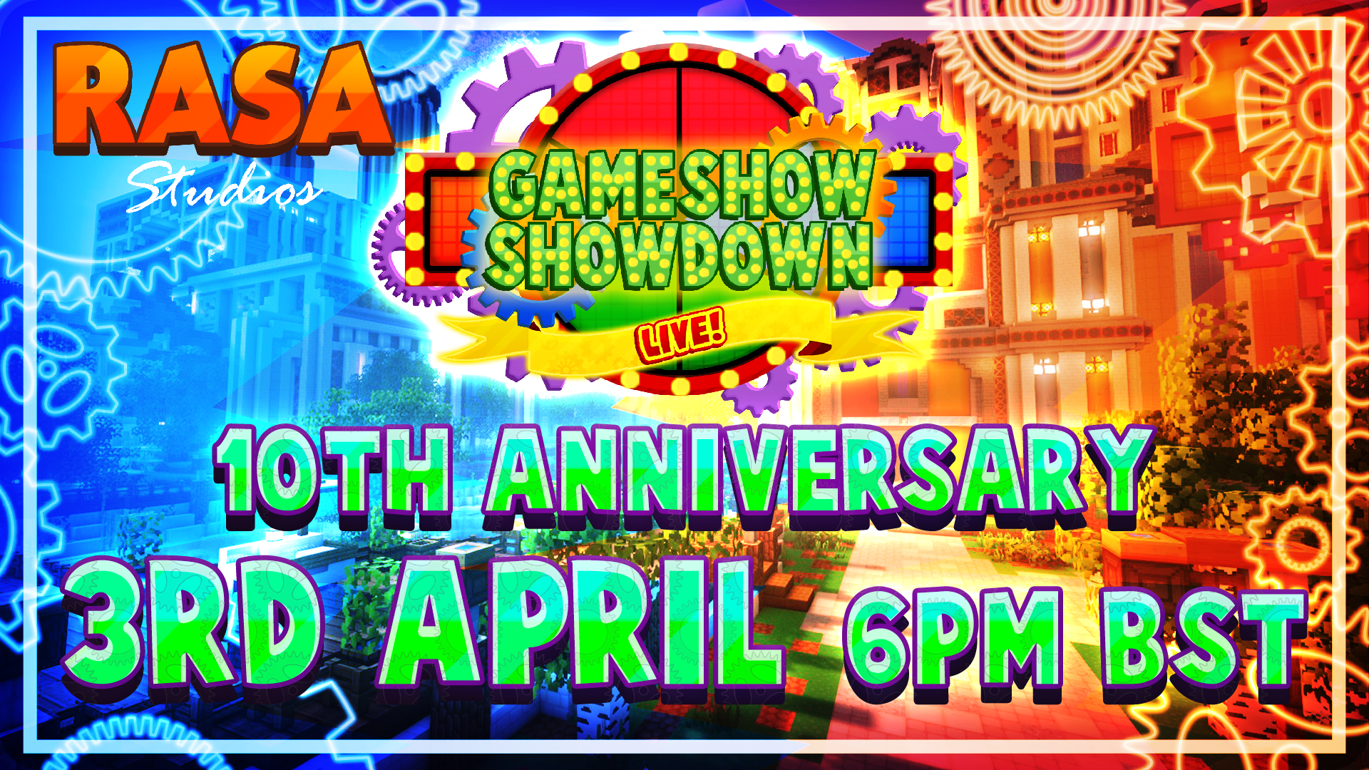 A banner for Gameshow Showdown's 10th Anniversary, taking place on 3rd April at 6pm BST.