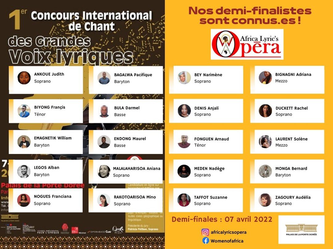 @africalyricsopera vous pr&eacute;sente le concours international des Grandes Voix Lyriques d'Afrique.
Les 7 et 9 avril 2022, @palaisdelaportedoree 
75012 PARIS
Avec la participation de L'Orchestre Symphonique du Loiret sous la direction de Mehdi Lou