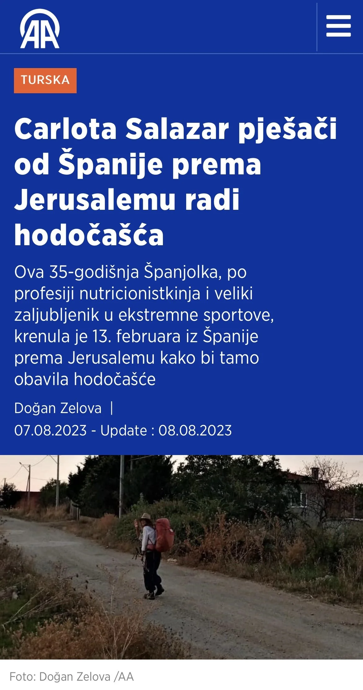 Carlota Salazar pješači od Španije prema Jerusalemu radi hodočašća-Anadolu Ajansi
