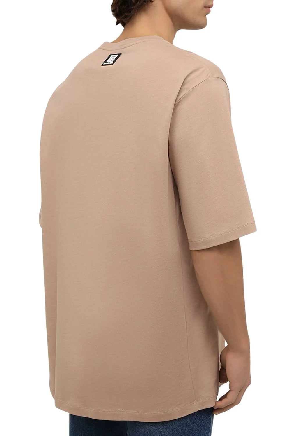 Men's Sand Balmain Logo Printed Oversize T-Shirt-3.jpg