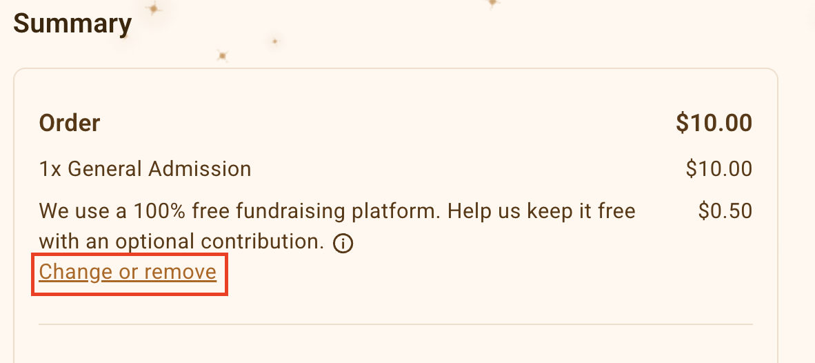 Screenshot of how to change Zeffy donation.