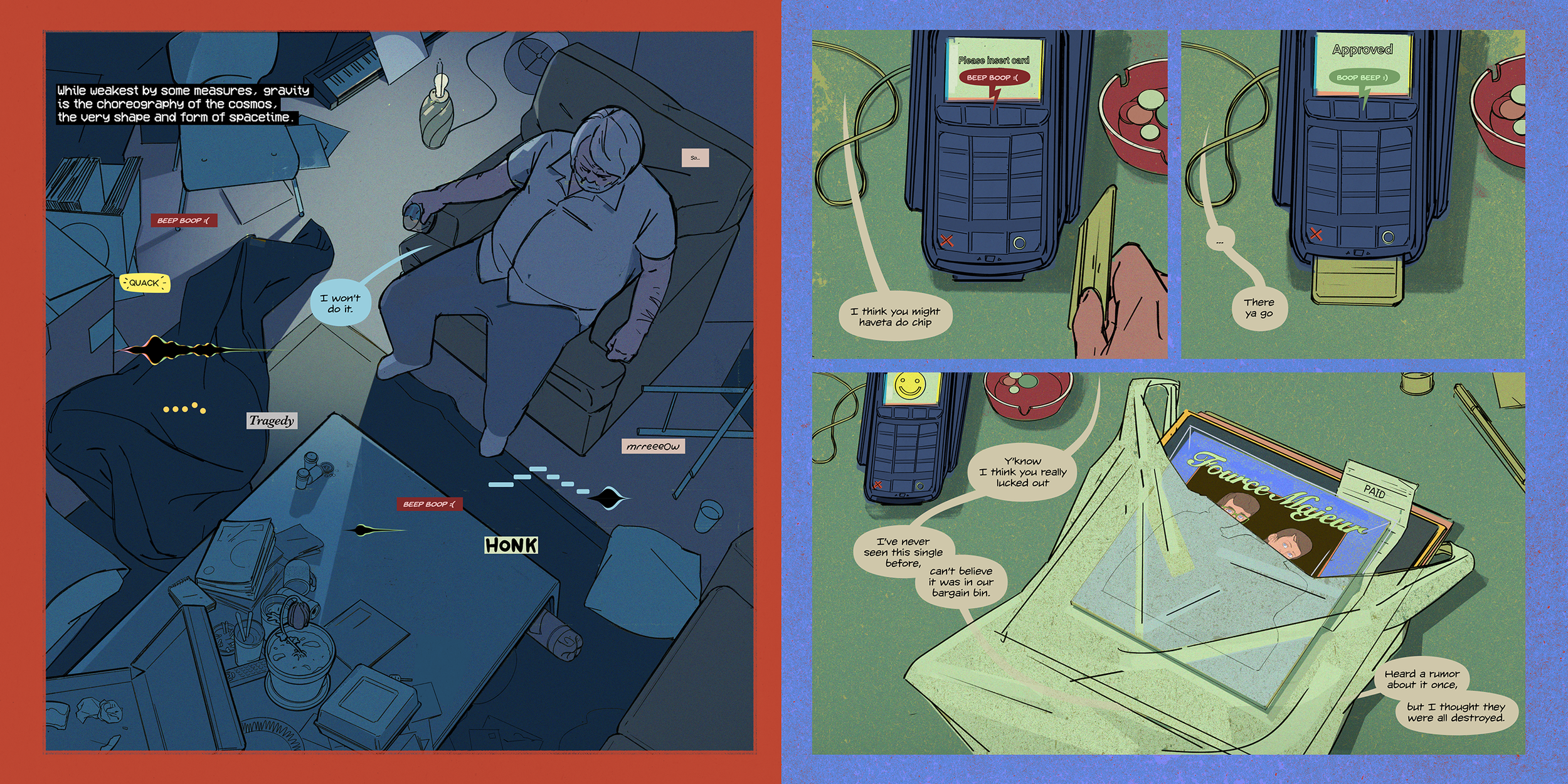 Heaven Can't Wait spread - art by Travis Lind