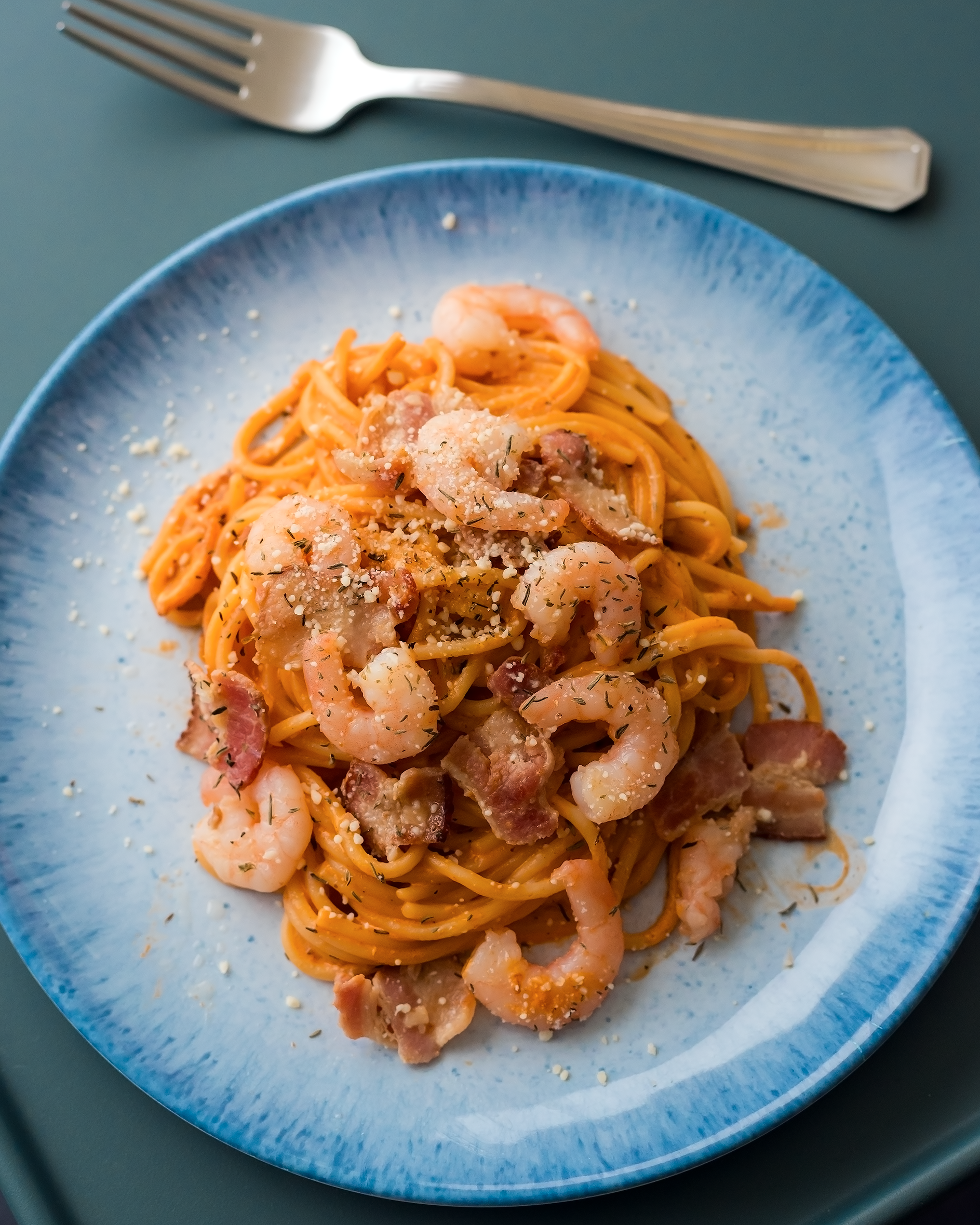 RECIPE - Creamy Bacon & Shrimp Rosé Gochujang Pasta