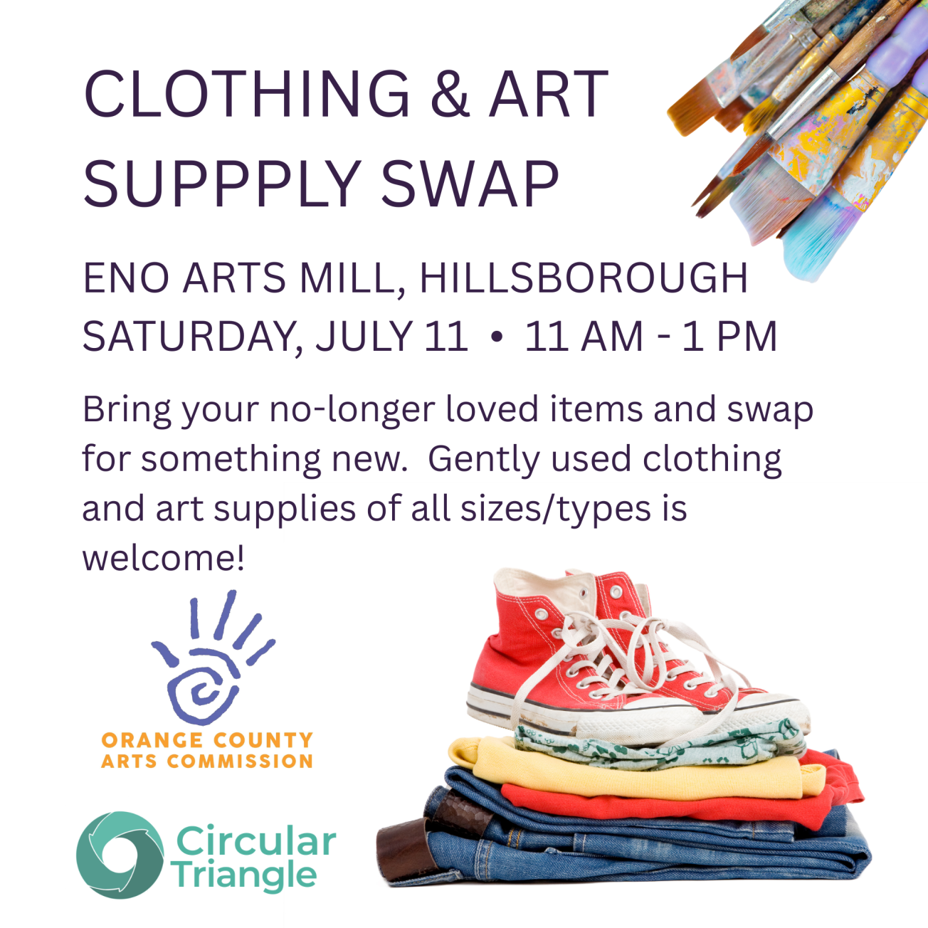 Eno Arts Mill Clothing, Art and School Supplies Swap