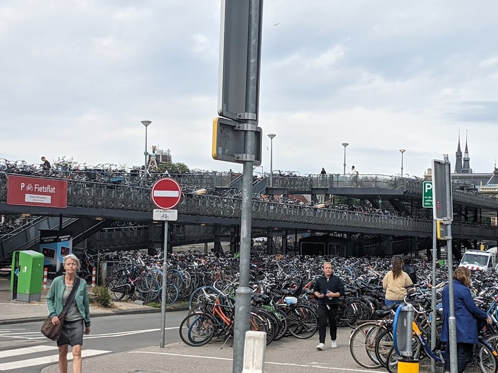 Bike parking at the metro station in Amsterdam, more bikes than cars