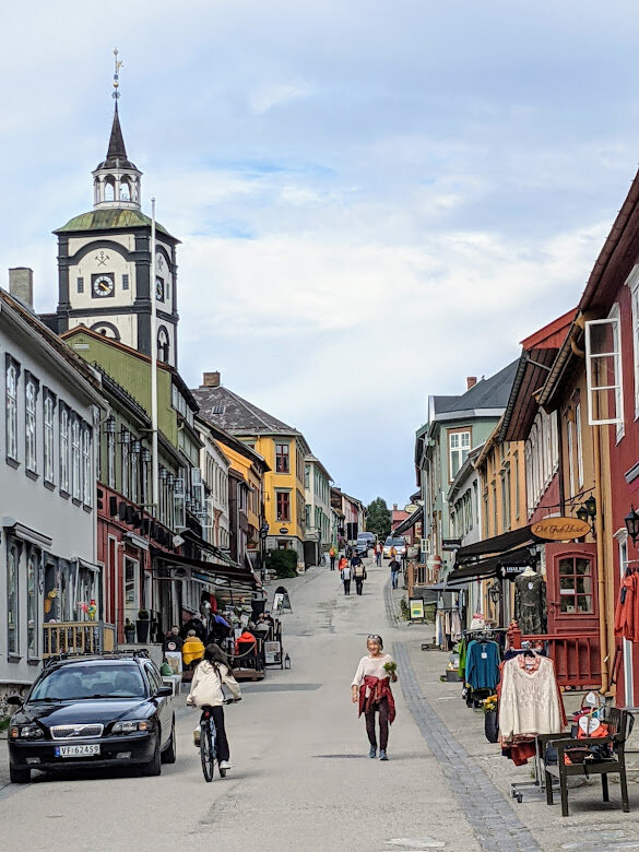 Røros, Norway - old wooden village lined with shops and cafes Røros, Norway - old wooden village lined with shops and cafes