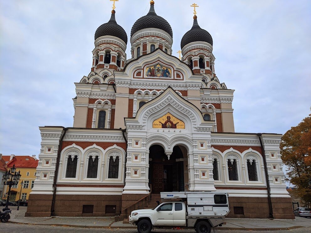 Posing the truck - currently our favorite photographic model with no children along to force into the role. Alexander Nevsky Orthodox Cathedral.