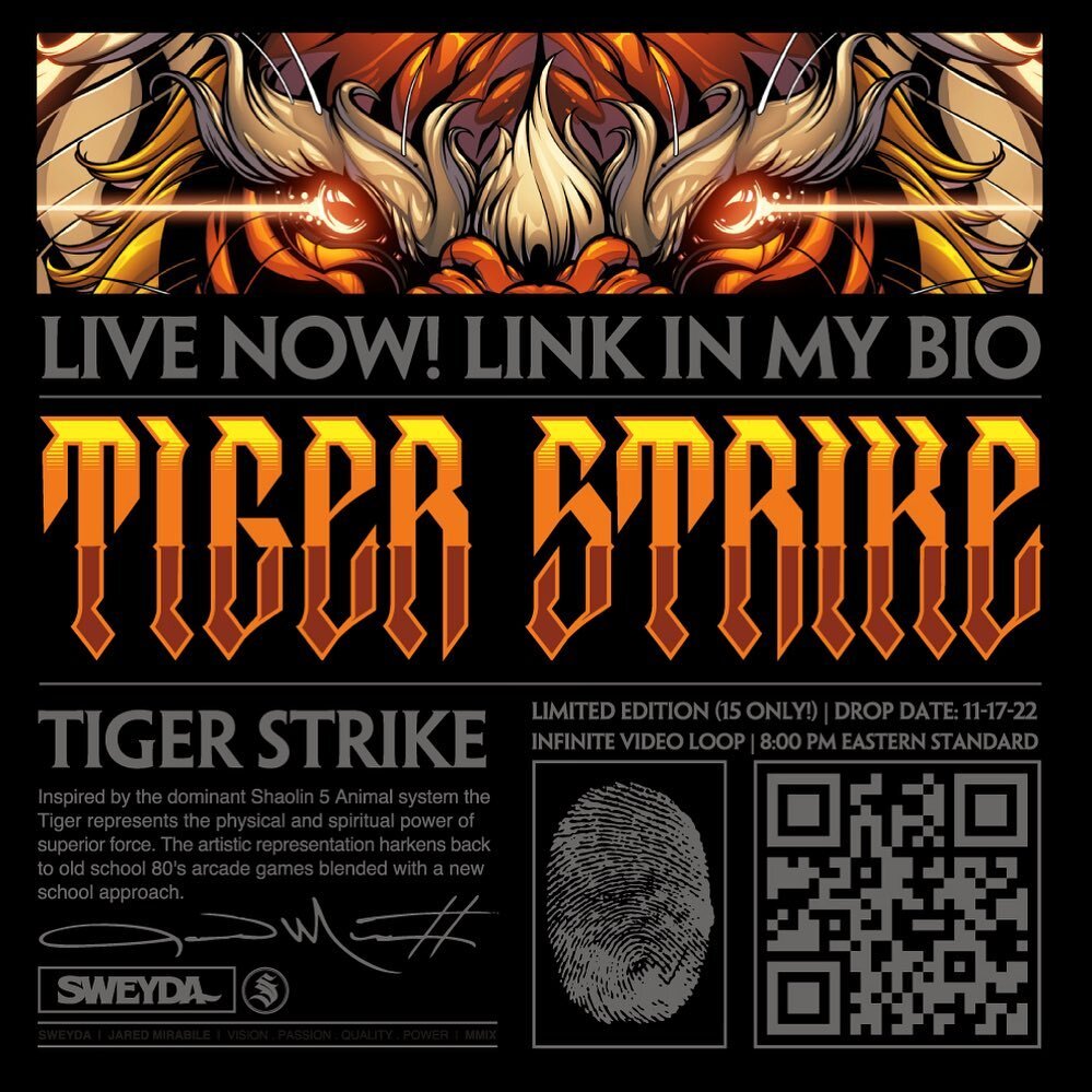 LIVE NOW! LINK IN MY BIO. 

Tiger strike infinite looping video. Limited edition (only 15 pieces) hand signed certificate of authenticity. Easily one of the best products I have ever produced. First come first served. Will sell out.
