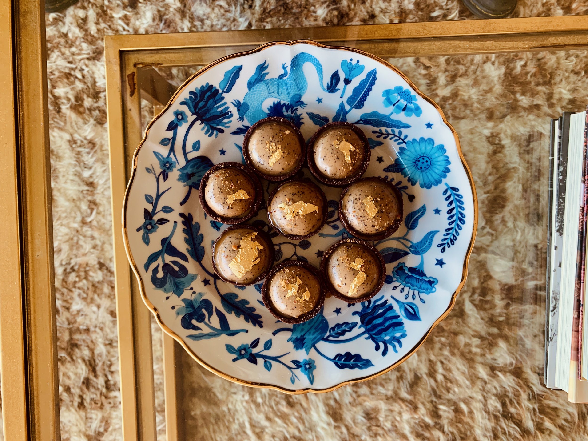  espresso mousse + caramel tarts 