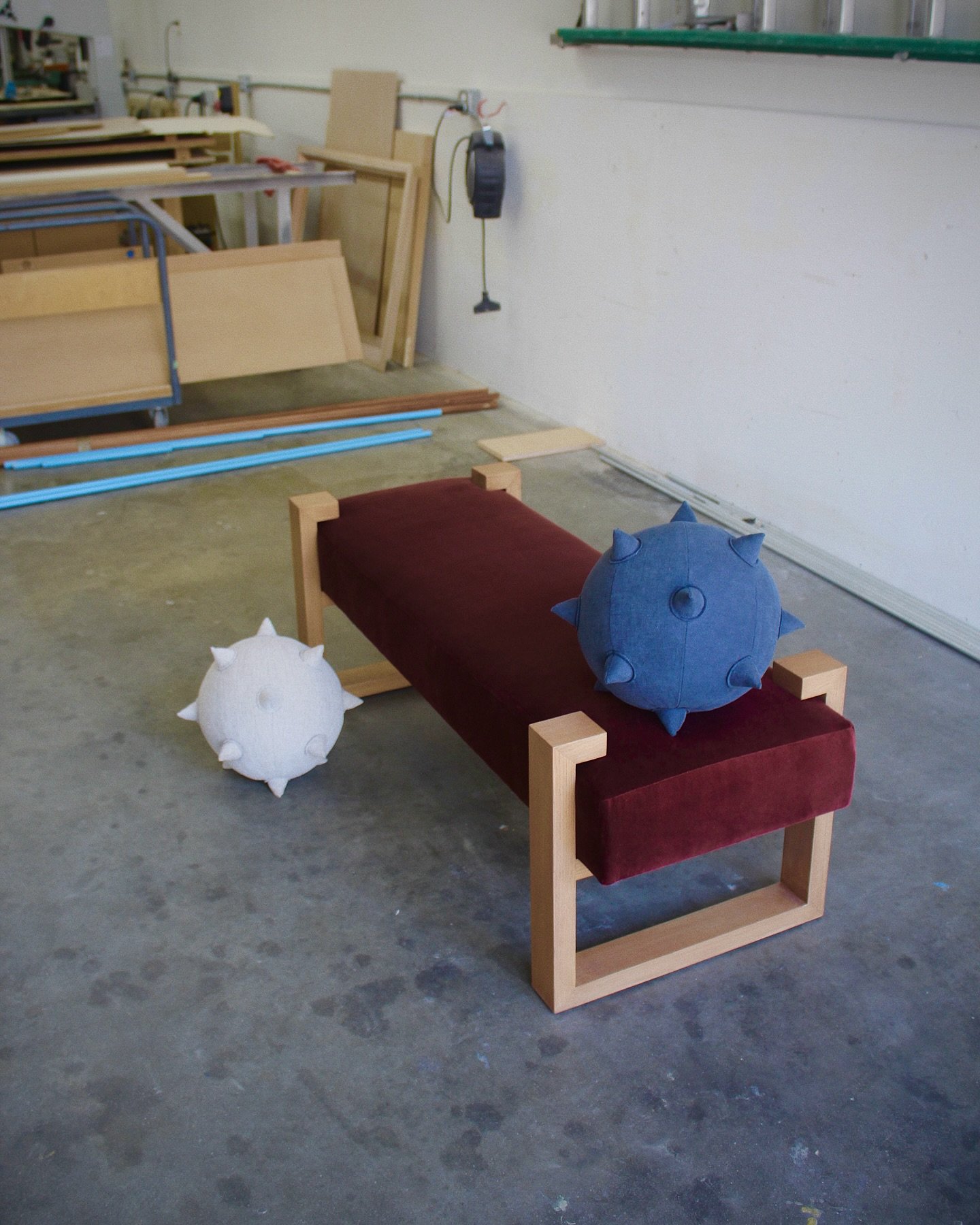 Cheers to the red, white, and blue. A red velvet bench, a white linen spike pillow, and a blue linen spike pillow. Happy Fourth from Lex Lee Interior Design. Don&rsquo;t blow your fingers off please, it may inhibit you from liking and sharing my exqu