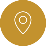 Gold circular icon with a white map pin symbol in the center