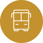 Icon of a train or subway car on a gold circular background