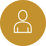 Icon of a person silhouette on a gold circular background