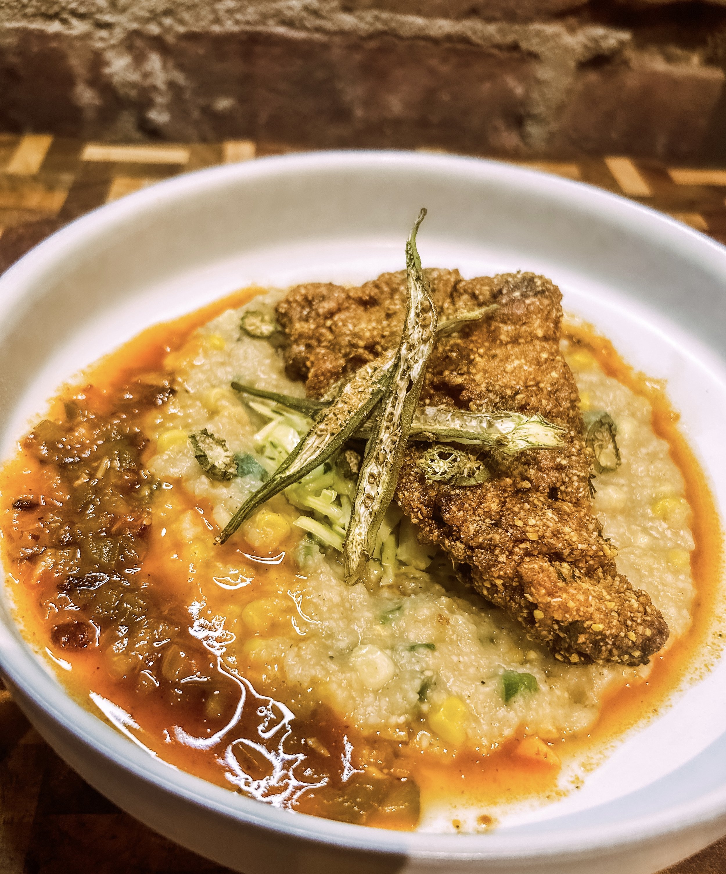 Buttermilk Fried Catfish + Hushpuppy Style Grits + Tartar Coleslaw