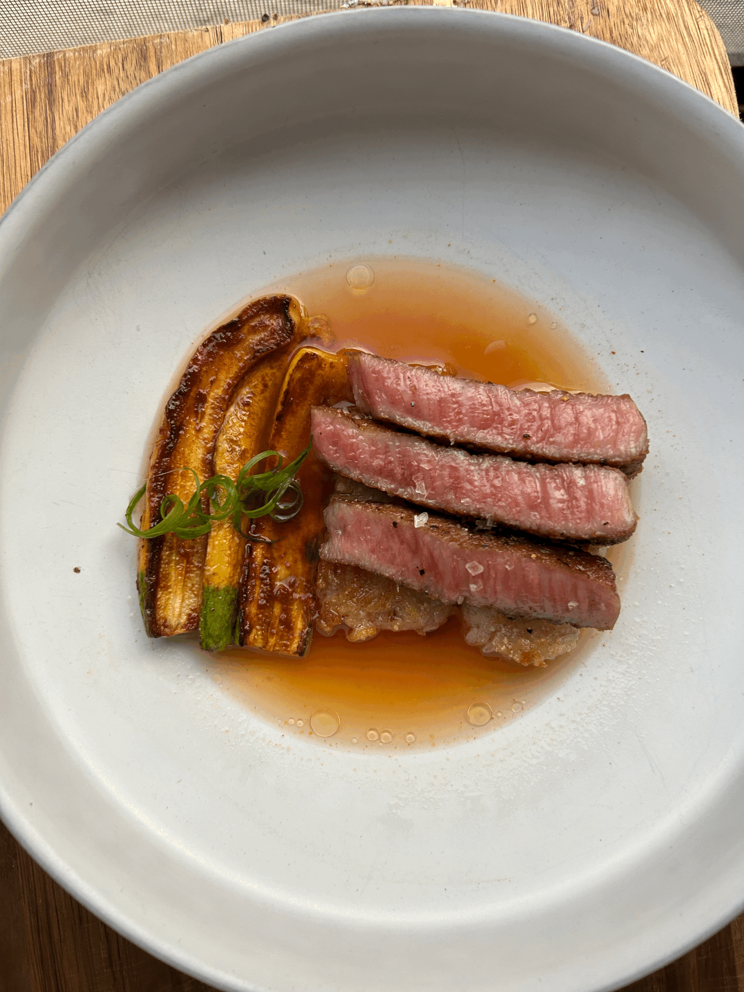 A “no recipe” recipe: Wagyu over Crispy rice, gochujang glazed Squash, chili-tomato broth