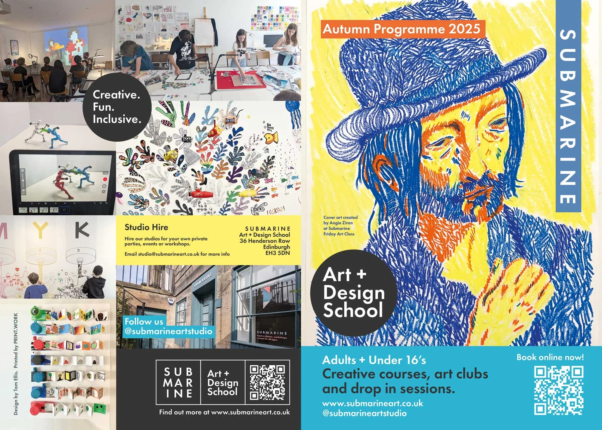 Promotional flyer for Submarine Art + Design School, Edinburgh. Designed by Tom Ellis.